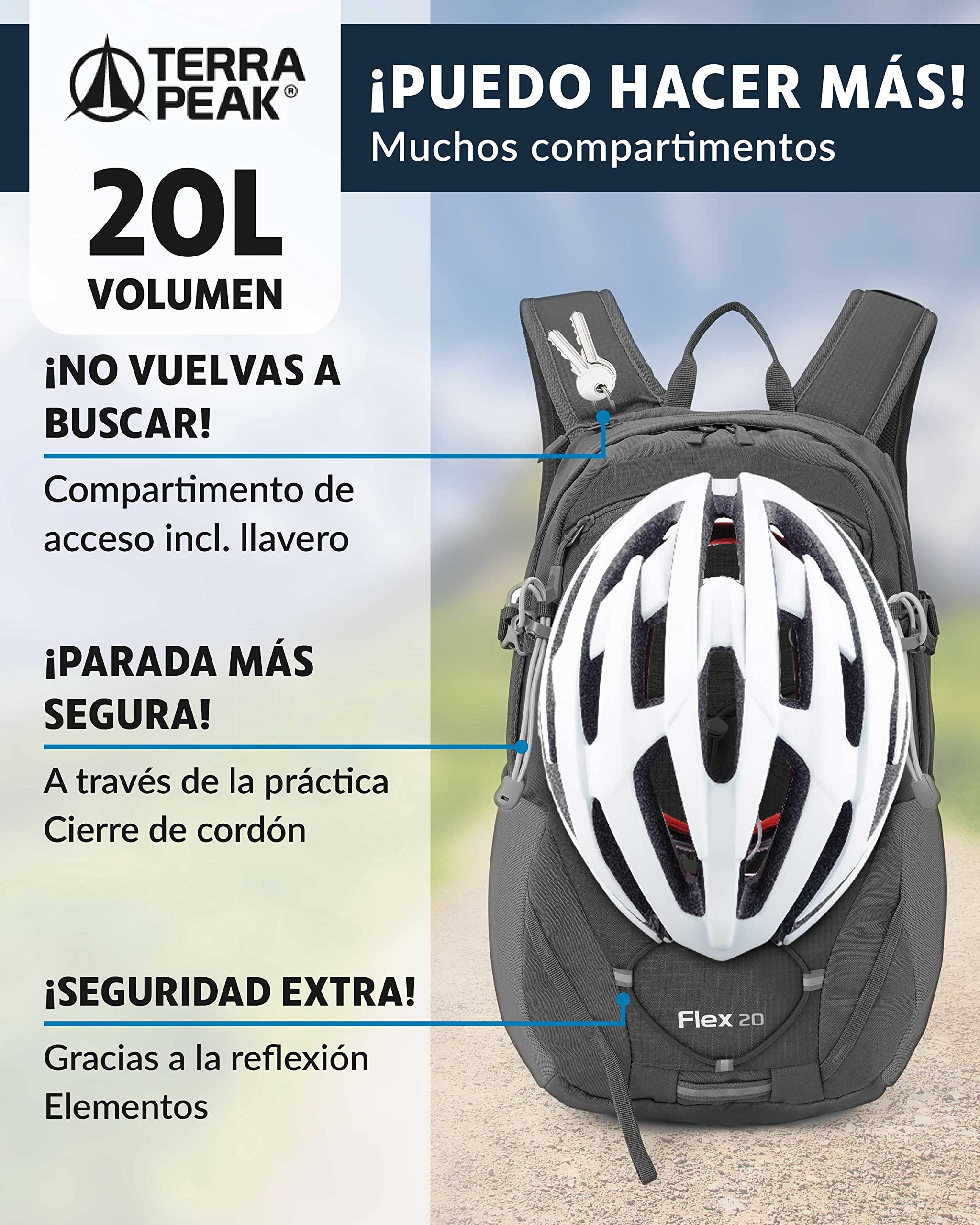 Terra Peak® Mochila de Senderismo 20L para hombre y mujer (FLEX 20 PEQUEÑA) - Mochila de montaña, trekking y viaje para exteriores, ergonómica e impermeable, con ventilación trasera (transpirable)