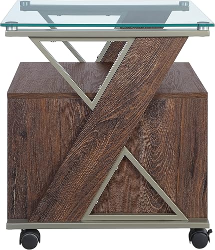 Miniatura 5 de OSP Home Furnishings Zenos - Archivador móvil con tapa de vidrio templado, cereza tradicional