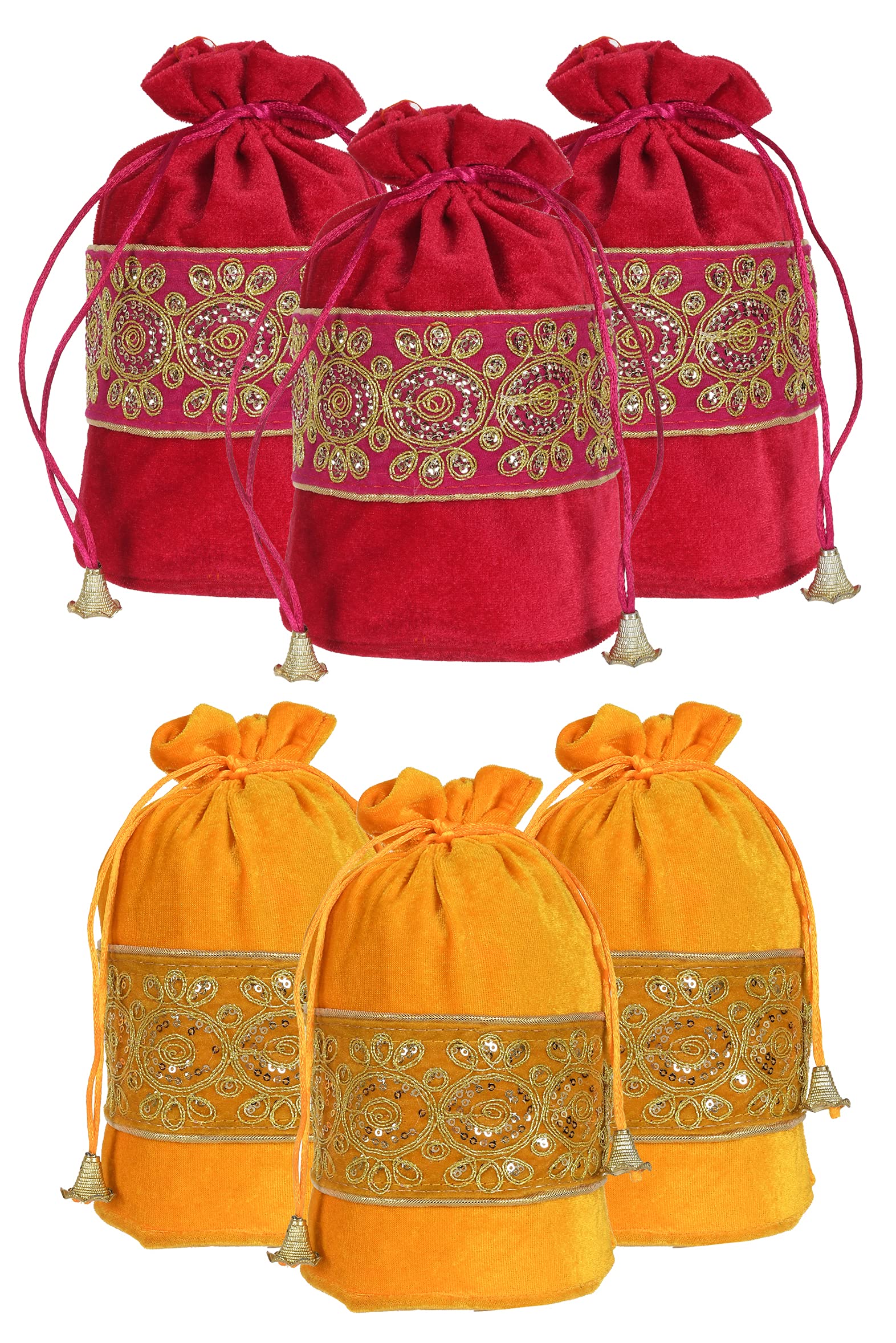 Kuber Industries Embroidered Design Potli Bags Handbags for Women Gifting Wristlets for Wedding, Festival, Kitty Subh Shagun-Pack of 6 (Pink & Yellow) (B0971BH42Q) Amazon Price History, Amazon Price Tracker