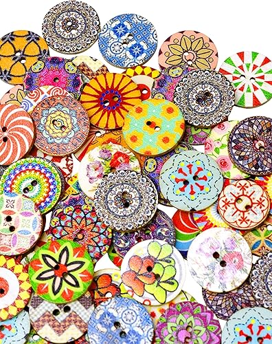 Miniatura 4 de Mandala Crafts Botones redondos mixtos de flores para coser  Botones de madera pintados con mandala de 1 34 58 pulgadas para manualidades  2