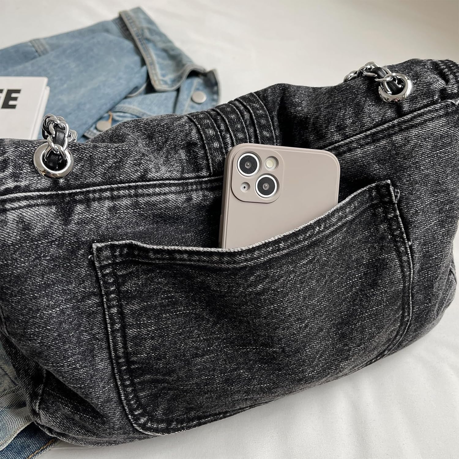 Denim Crossbody Bag Jean Purses for Women Denim Handbags Clutch Purse Shoulder Bags (A Black) - Image 6