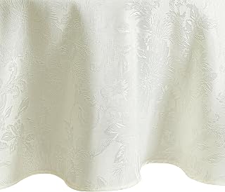 Poinsettia Elegance Jacquard Holiday Tablecloth, Ivory - 60" W x 84" L Oval