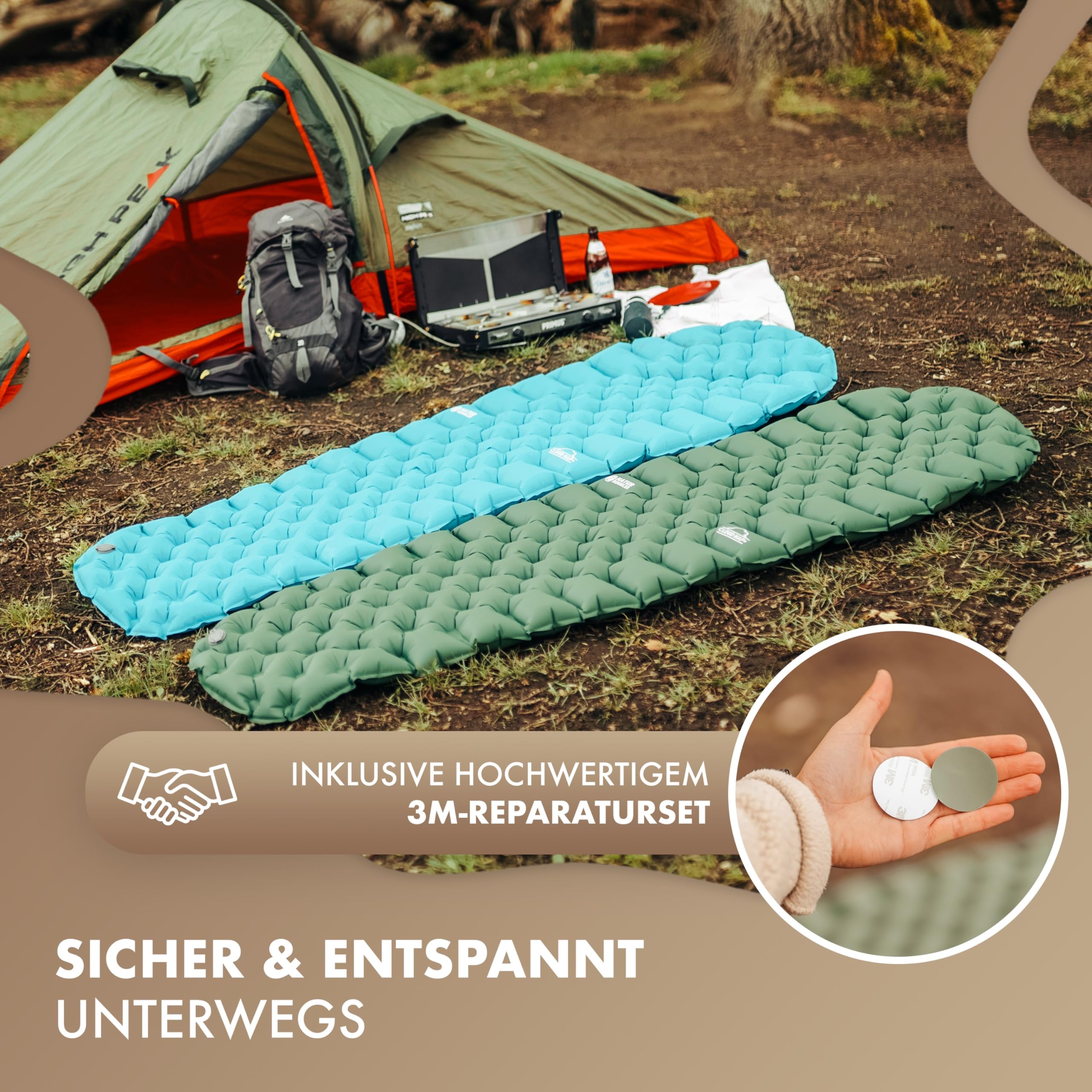 NATURBUMMLER Isomatte Camping [590g] Aufblasbare Luftmatratze & Schlafmatte (Ultraleicht & faltbar) Campingmatratze 195x56 cm, perfekt für Outdoor, Trekking & Wandern