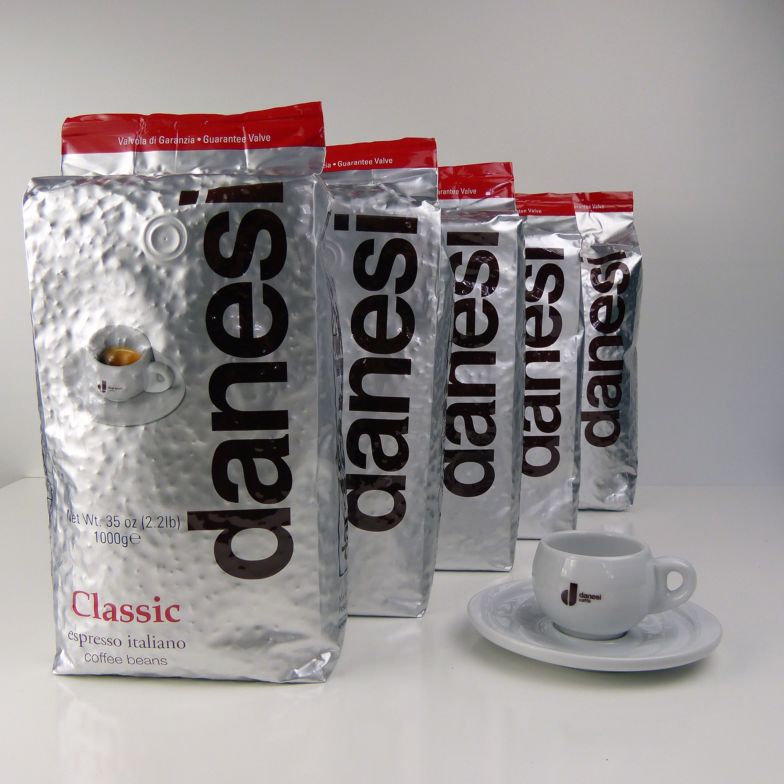 Danesi Caffe Classic Classico Espresso Beans (5 x 2.2 lbs bag + cup)