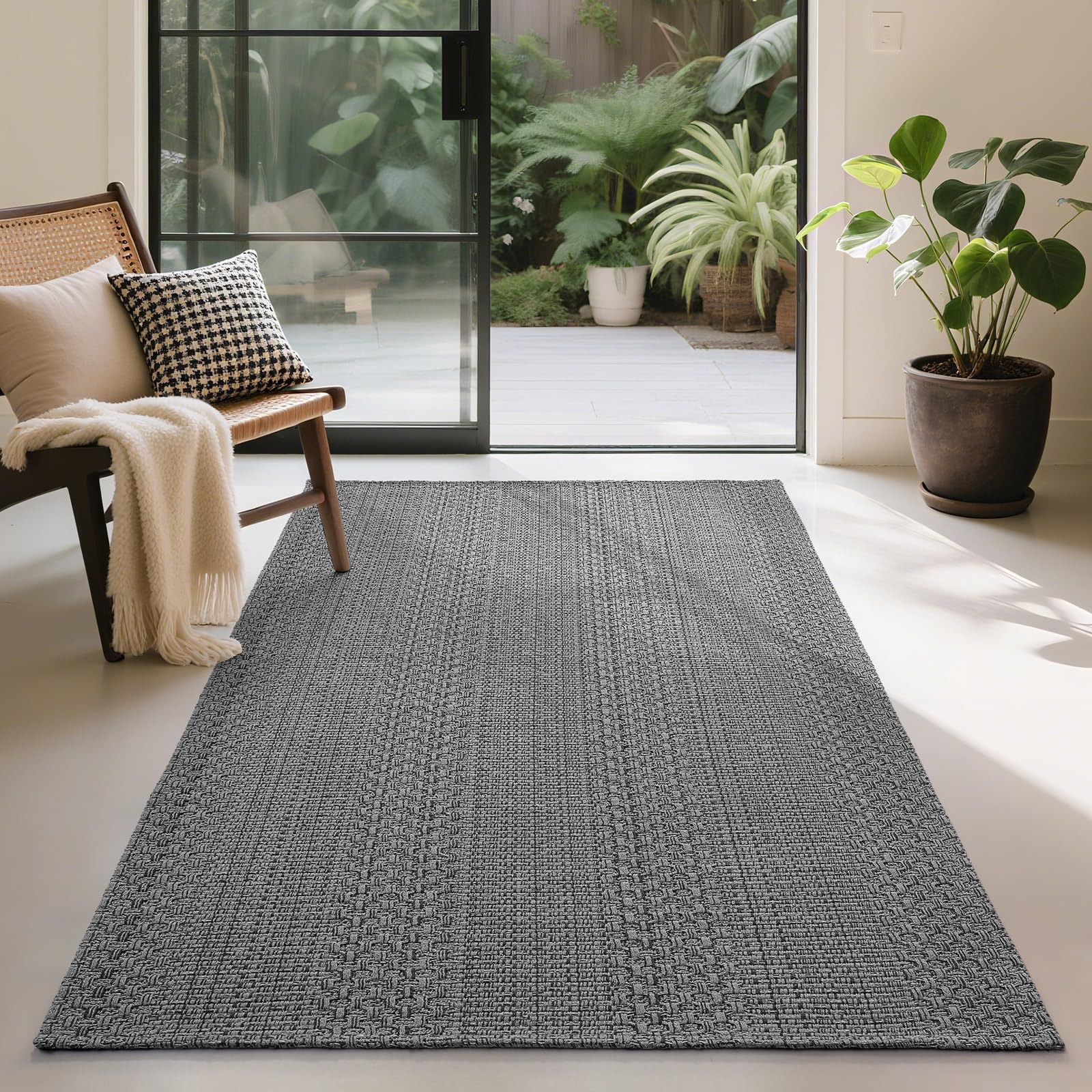 Teppich Läufer 120x180cm, Küchenteppich waschbar rutschfest, Flur Teppich Absorbierend, dauerhaft & antistatisch, Küchenläufer für Eingang, Küche, Wohnraum,Grau