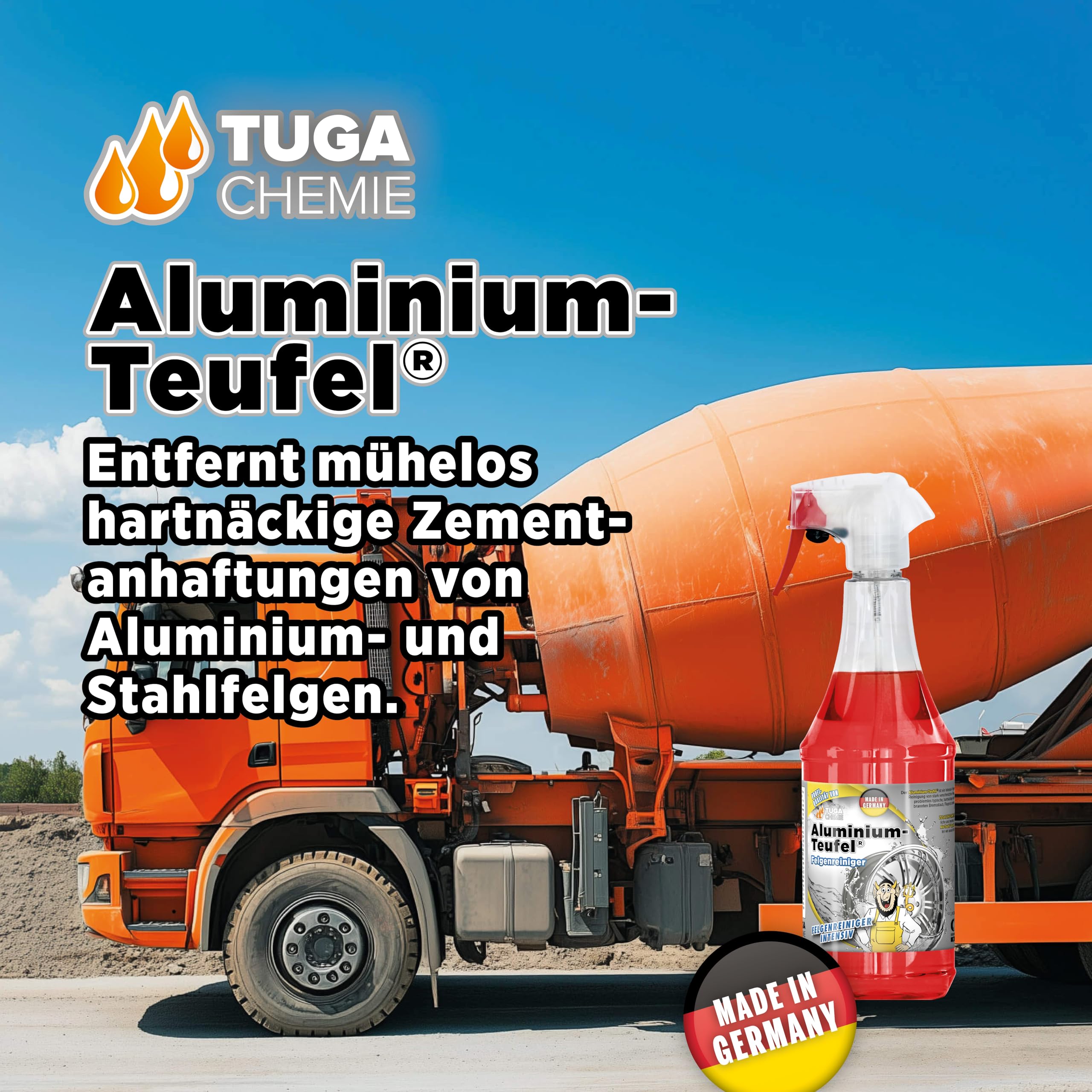 TUGA Chemie Aluminium-Teufel Felgenreiniger– säurehaltig, extra stark gegen Bremsstaub & Flugrost, für Alu- und Stahlfelgen, Felgenreiniger - 5 L Kanister - Made in Germany