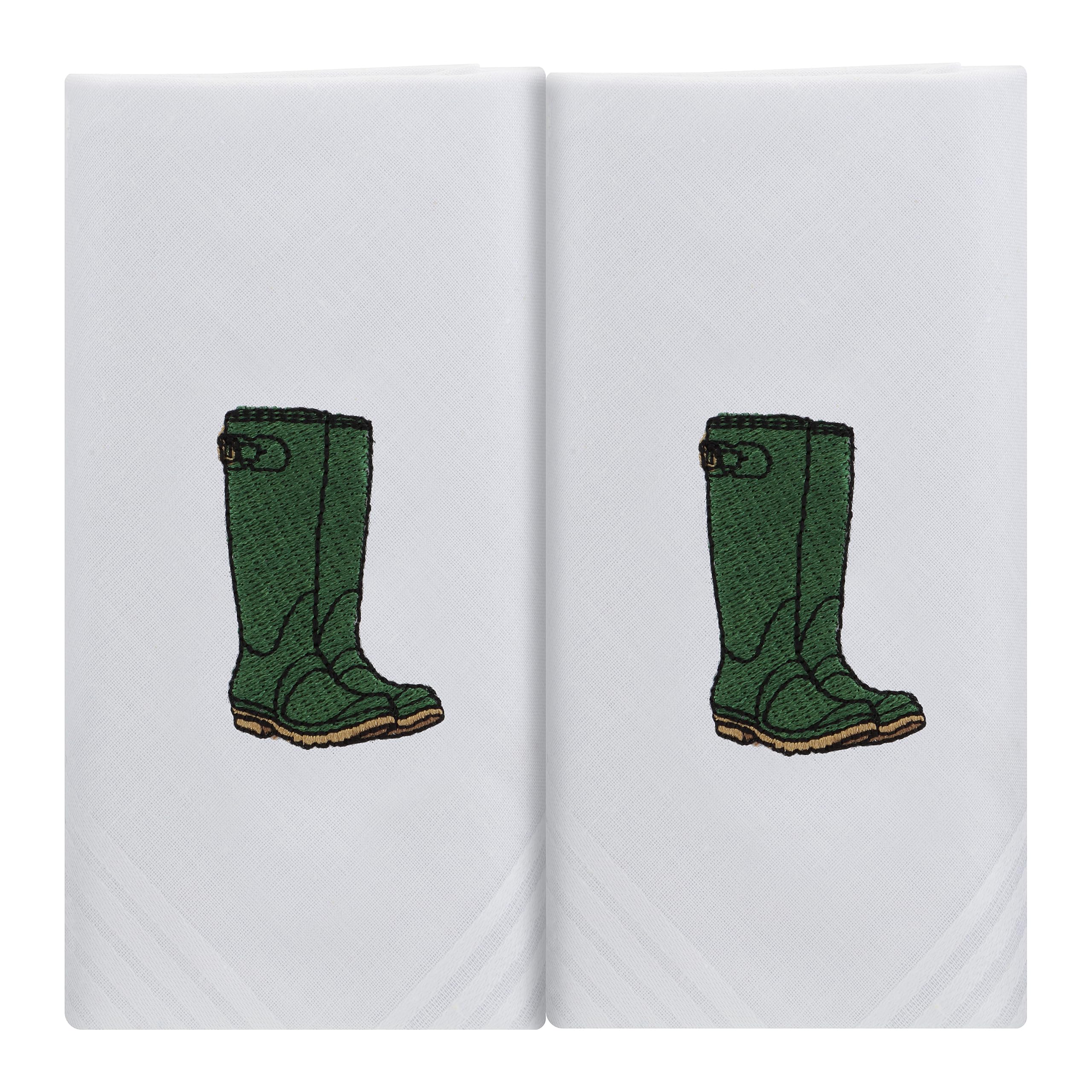 Welly Boot Handkerchiefs 2 Mens White Cotton Embroidered Hankies Boxed