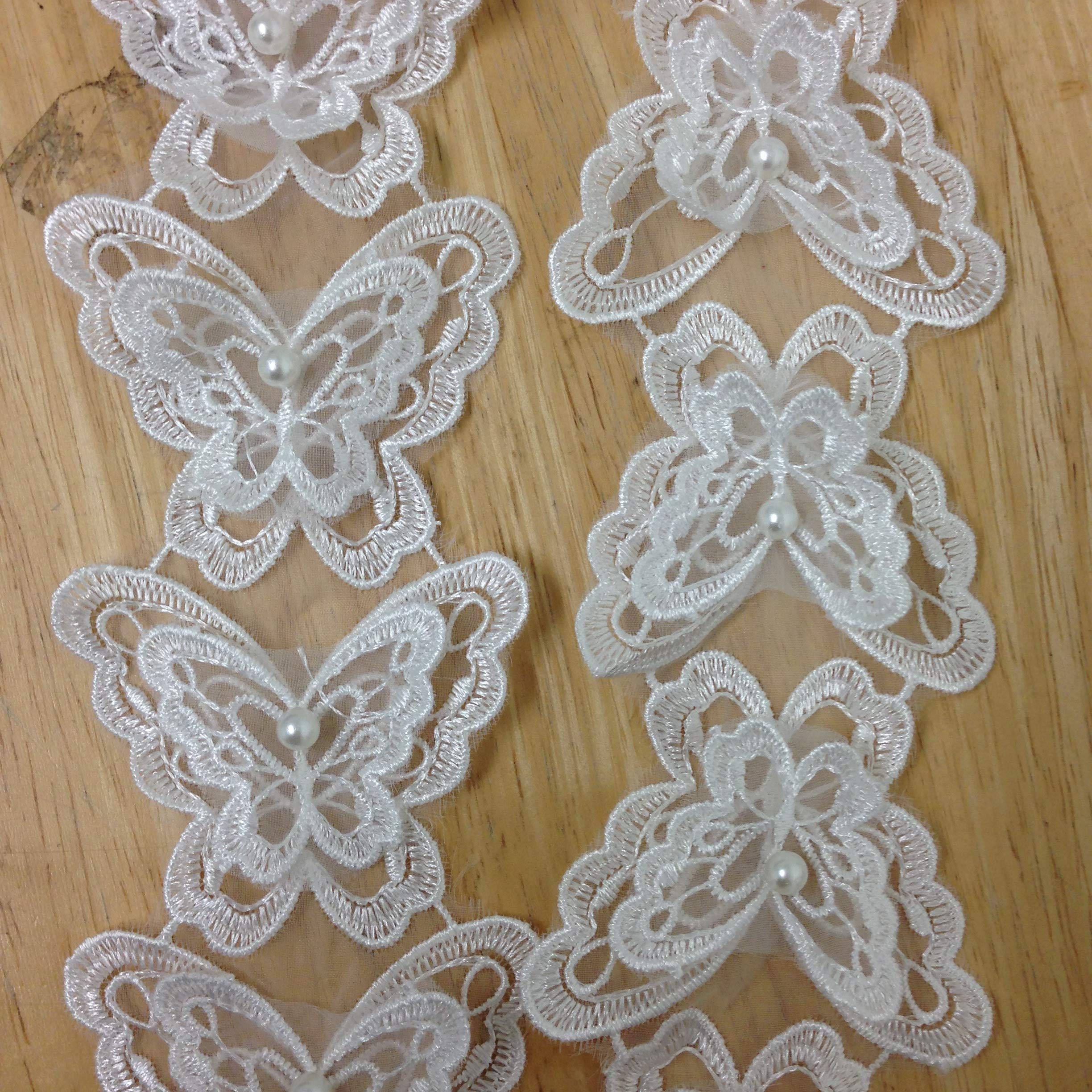 PEPPERLONELY 18PC White Pearl Mesh Butterfly Lace Edge Trim Ribbon