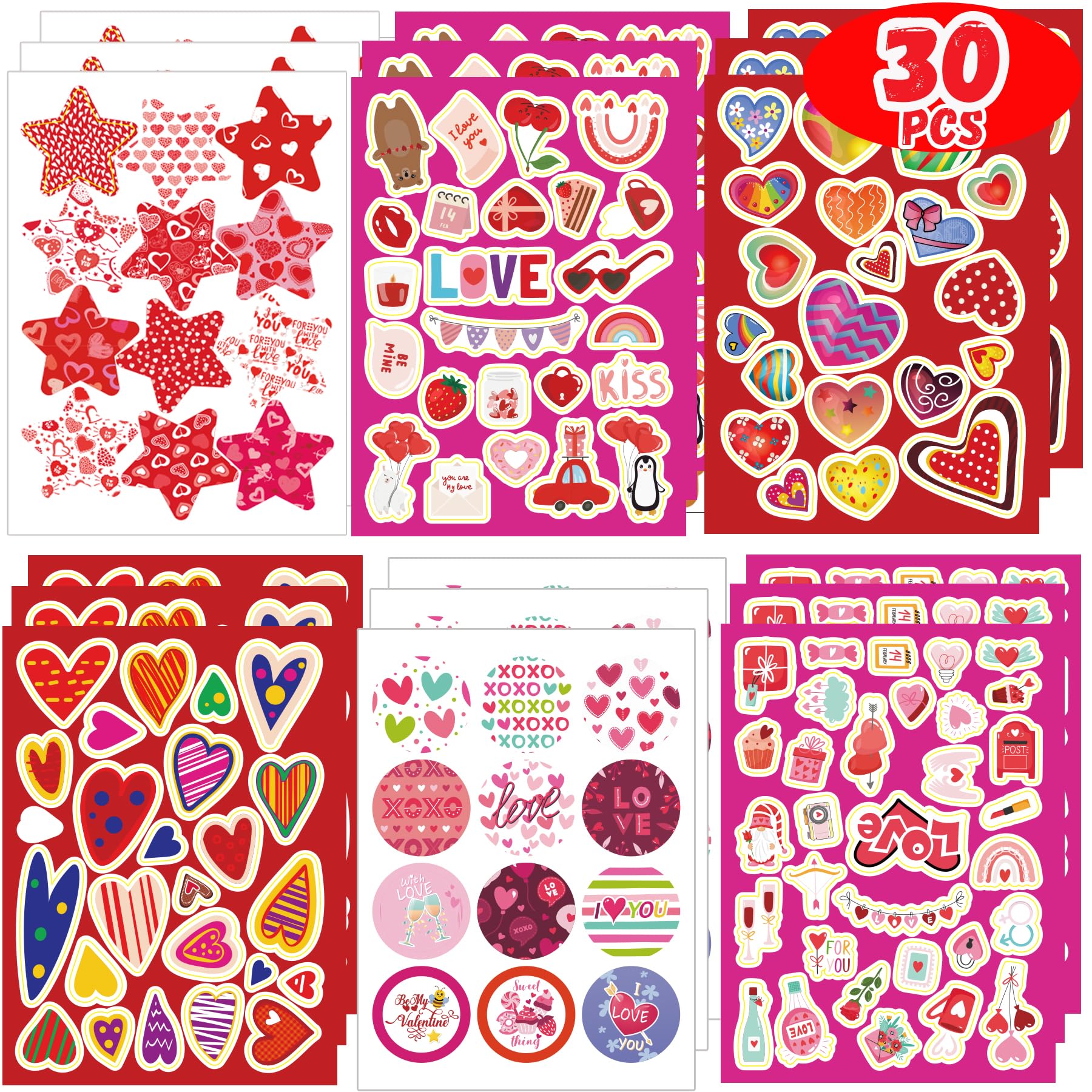 WEIEN Valentine's Day Stickers 630PCS Kids Heart Stickers PVC Modern Red Love Stars Decorative Stickers for Party Decorations Favors