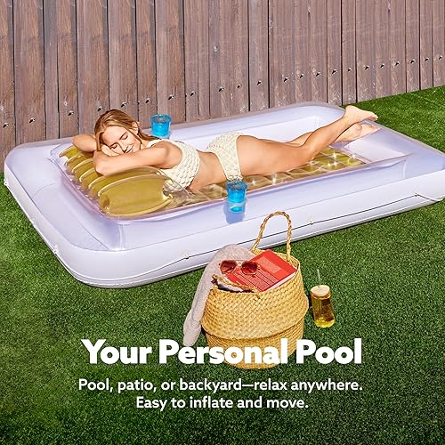 Miniatura 10 de SLOOSH Flotador inflable para adultos, con almohada, 216 x 145 cm, 4 en 1 balsa estilo tina bronceadora, camastro para tomar el sol, para fiestas