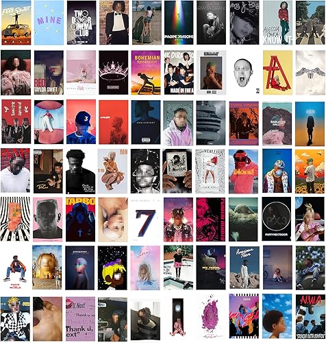 Miniatura 6 de Adzts Juego de 110 pósteres de cubierta de álbum kit de collage de pared 70 pósteres de álbum de música 40 calcomanías de álbum de música colección