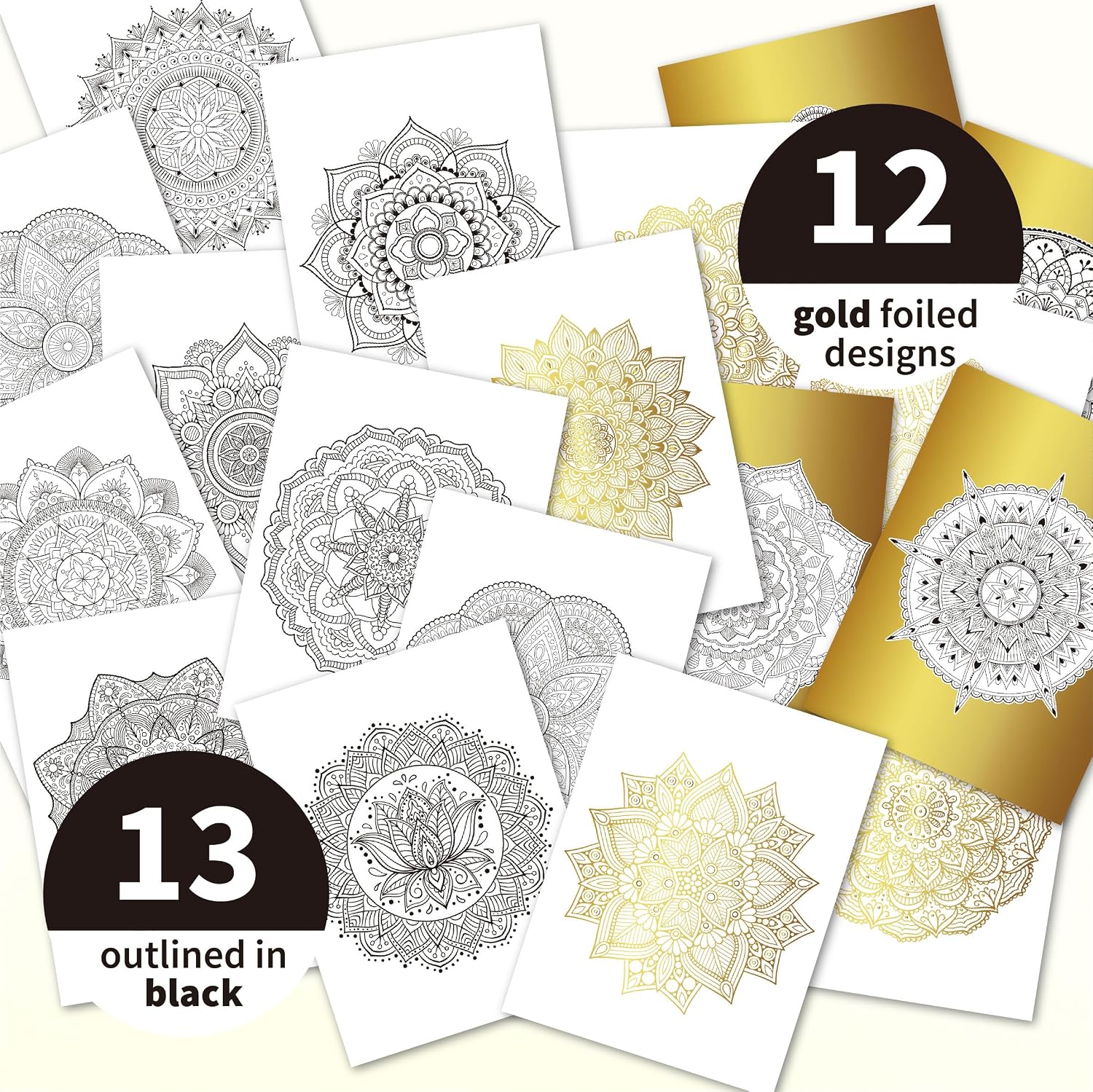 DESECRAFT Spiral Mandala Coloring Book for Adults - Gold Foil Designs, 25 Single-Sided Tear Out Pages, 8.5x11 Premium Paper | Stress Relief & Anxiety Relief Gifts for Women