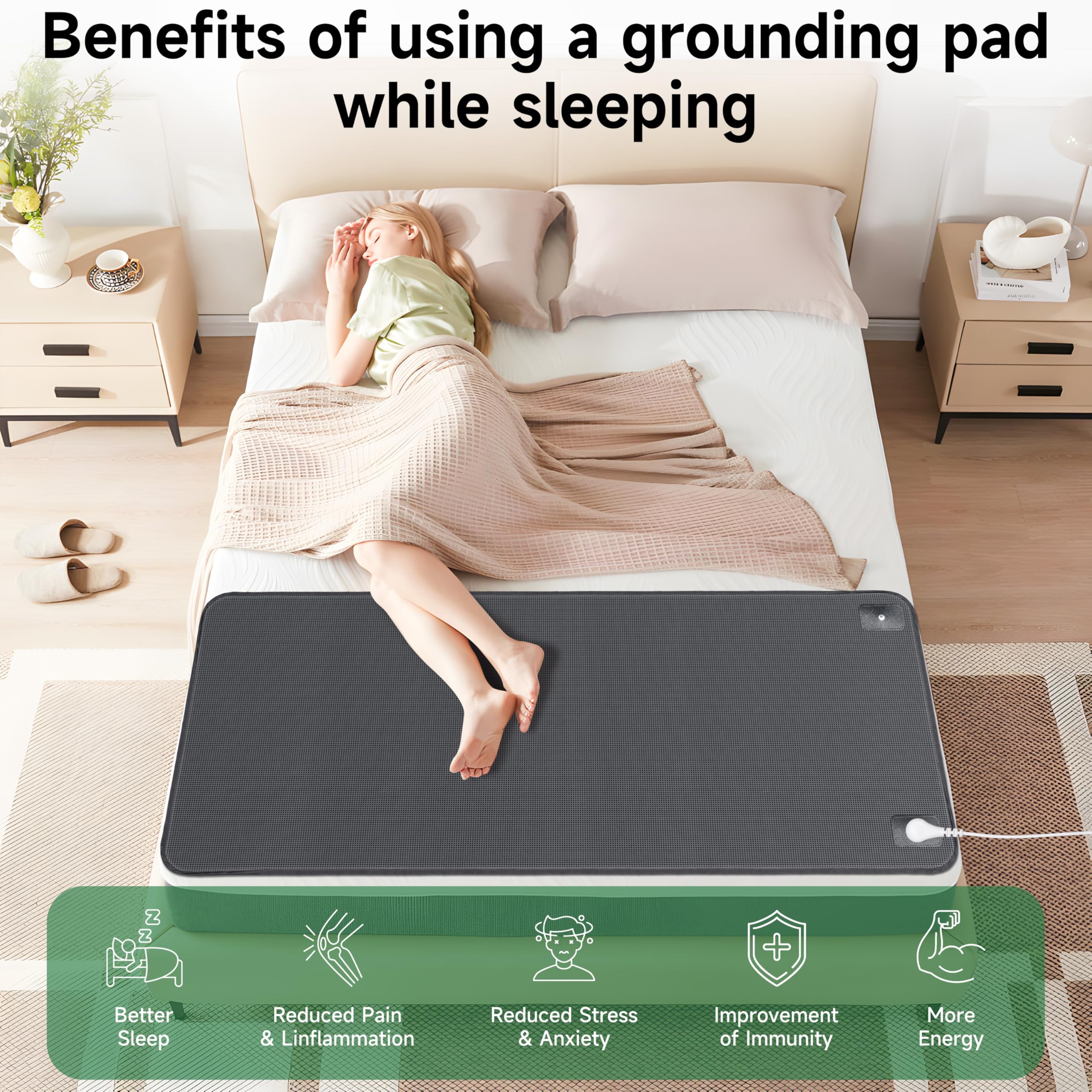 Grounding Mat Kit For Sleep, Premium Grounding Pad Improves Sleep, Breathable Grounding Mattress Pad For Earth, Therapy Grounding Sheet With Cable (27 * 71 Inch