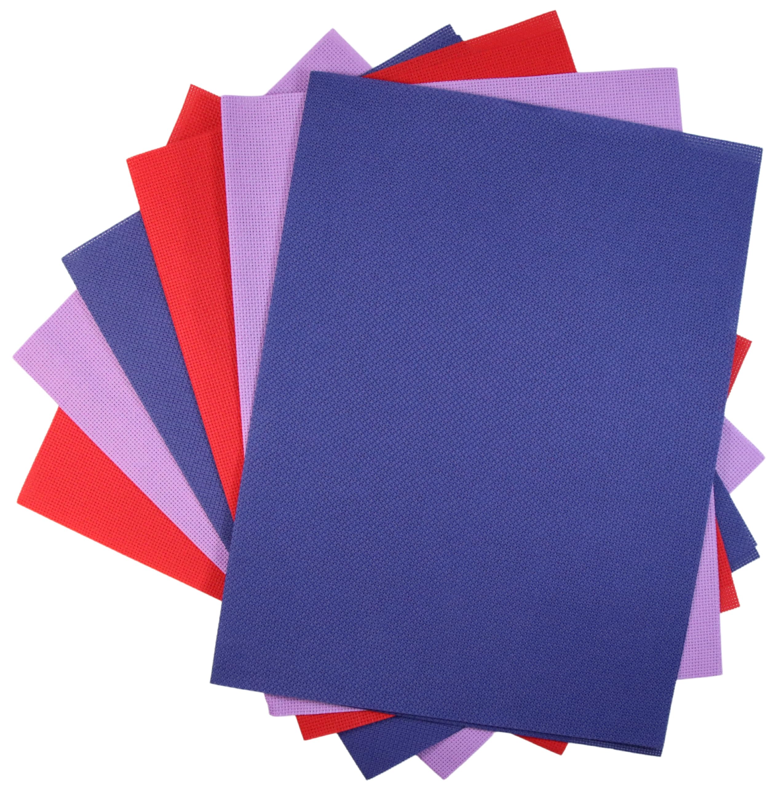 KCS 4/6 pc of 12" x 18" 30cmx45cm 16CT Counted Cotton Aida Cloth Cross Stitch Fabric (Lavender+Royal Blue+Red, 6 pc)