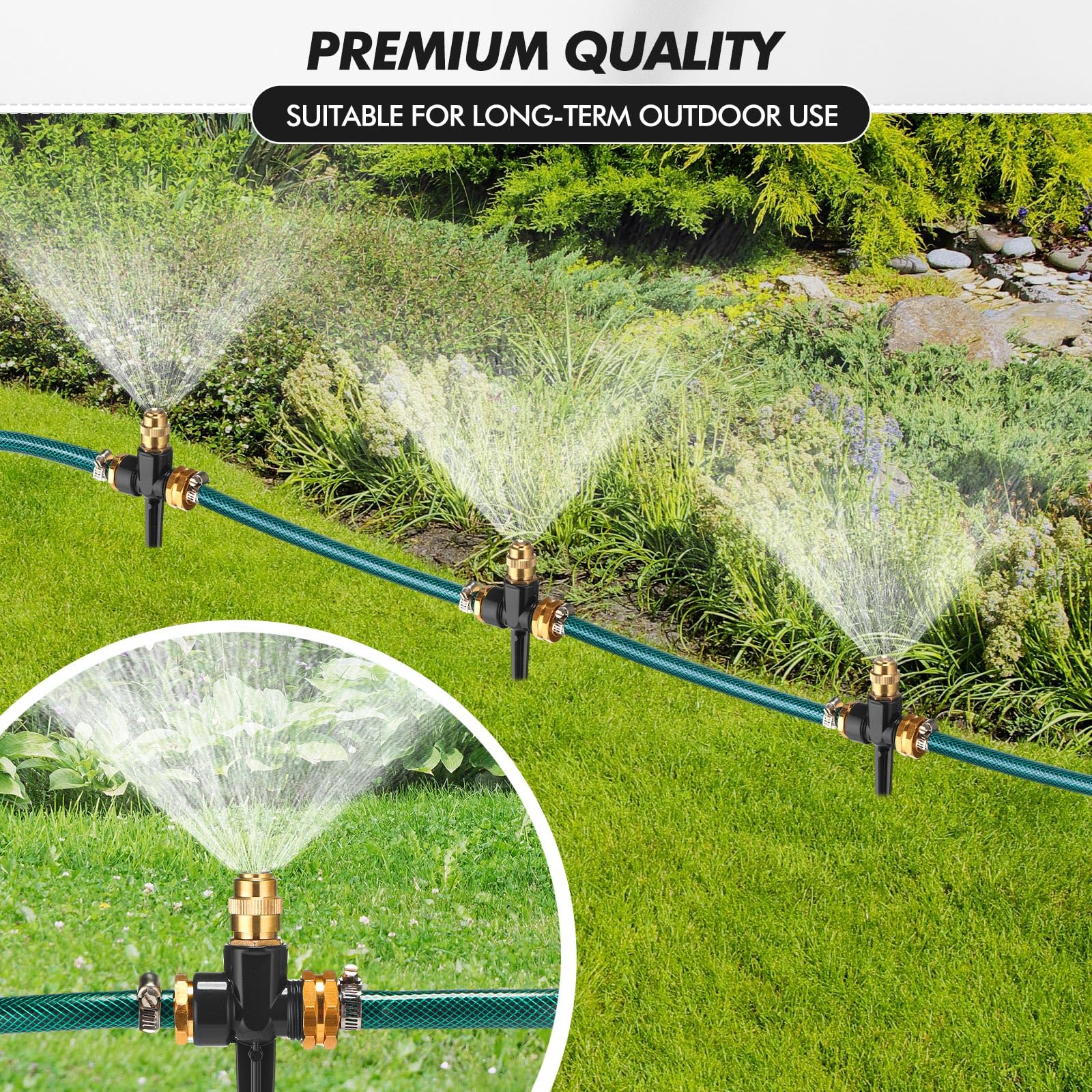 Landical Paquete de 10 aspersores de metal para césped, base de 1/2 pulgada, aspersores de flujo de agua para patio, césped, jardín y riego de césped (negro)