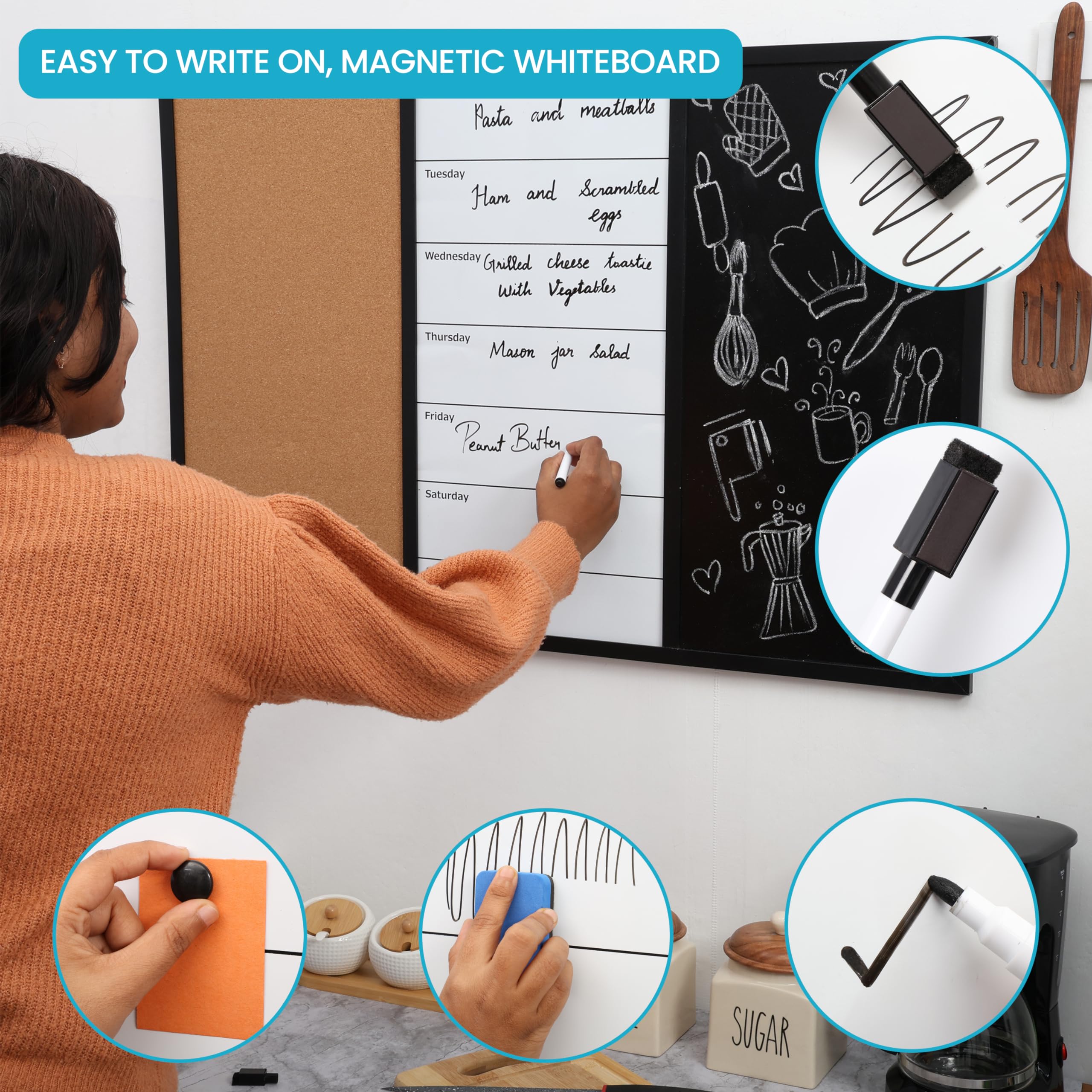 Lavagna Combinata 3 In 1 Kurtzy - Sughero, Bianca E A Gesso, 70x50 Cm