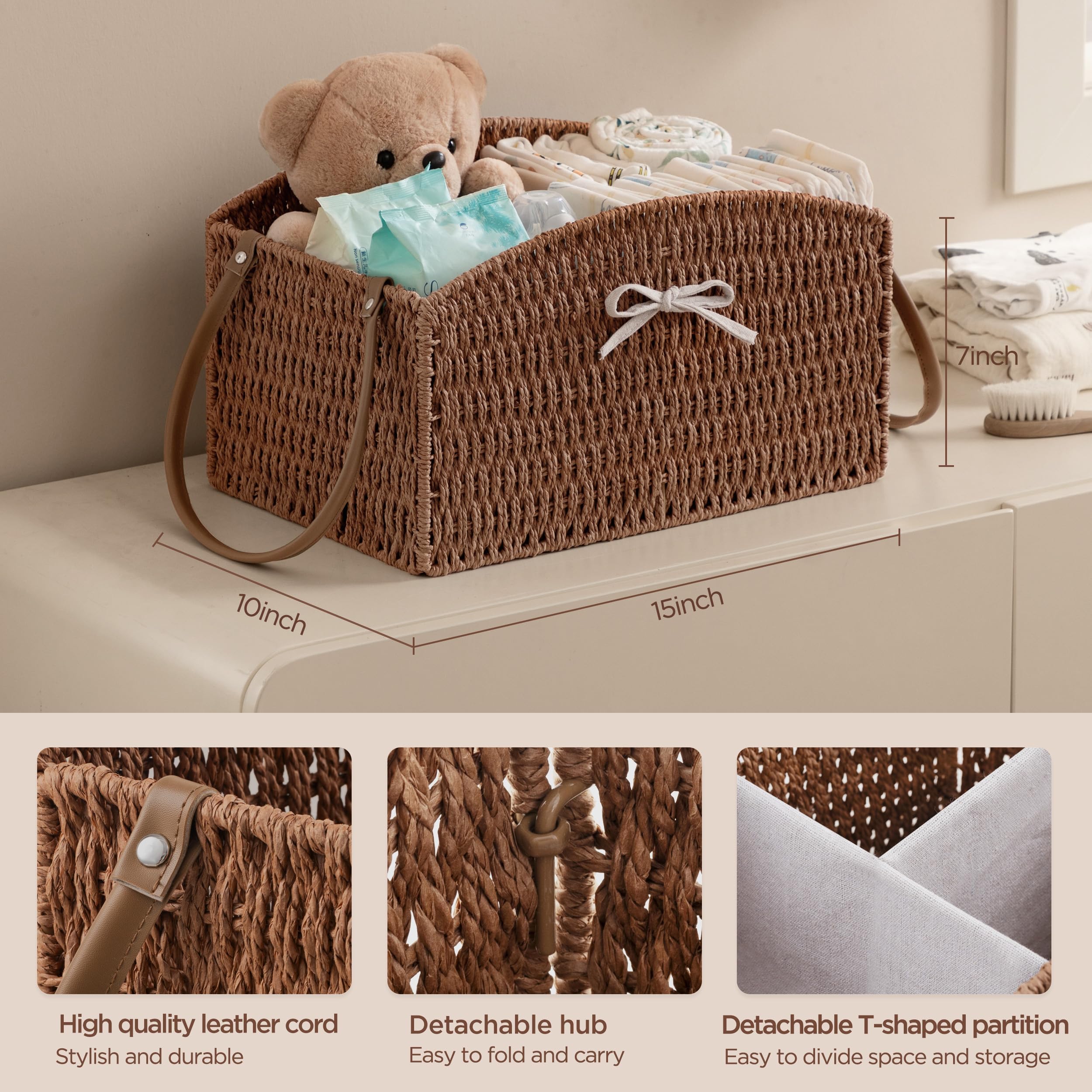 HBlife Grand panier de rangement tissé à la main pour couches et essentiels de bébé – Design incurvé élégant, cadeau idéal pour fête prénatale et liste de naissance