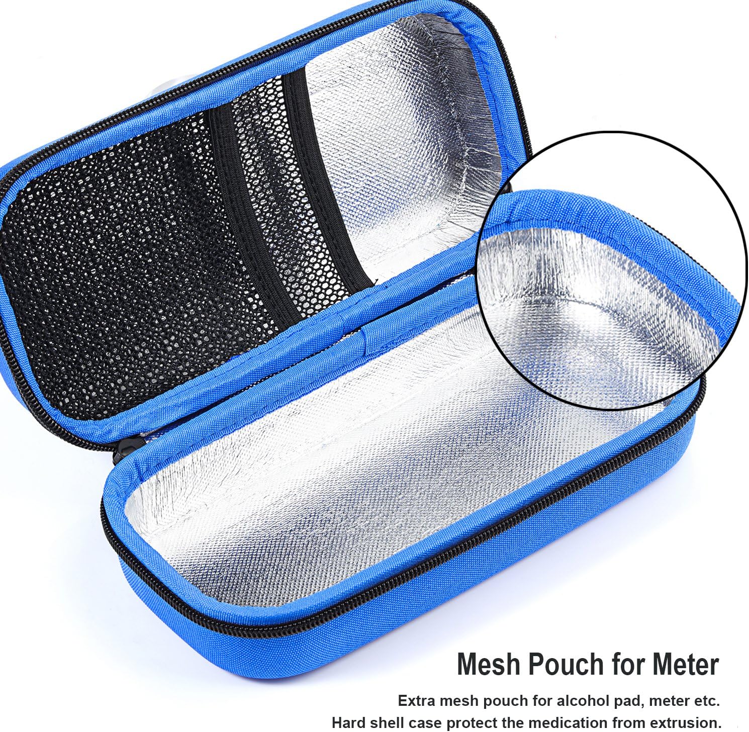 Insulin Cooler Case Temperature Display Diabetic Medical Travel Bag Insulated Cooling Case 3 Chill Pack 8 x 3.75 Inch (Blue) : Health & Household