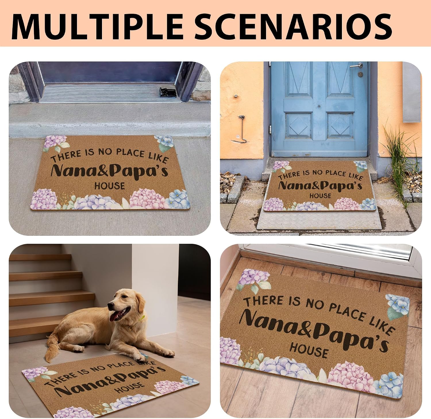 Nana Papa Gifts Hydrangea Door Mats, Gifts for Grandma Grandpa Artificial Coir Doormat Rugs, Rustic Grandma Mothers Day Birthday Door Mat for Home Outside Patio Kitchen Entryway Decor, 17x30 Inch