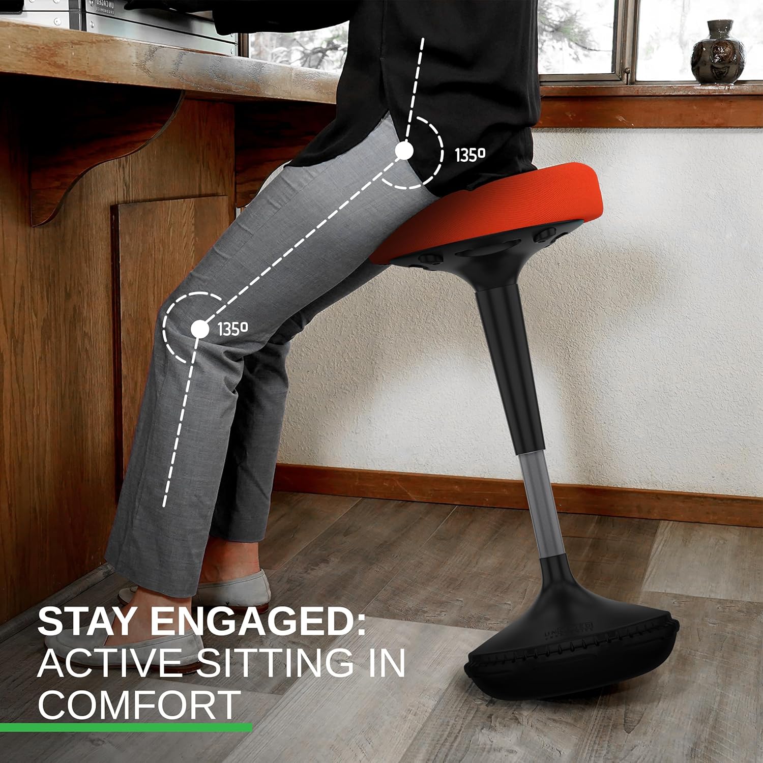 Uncaged Ergonomics Wobble Stool – Height Adjustable (23–33") Ergonomic Standing Desk Chair, Flexible Seating for Office, Classroom, and Active Sitting - Red