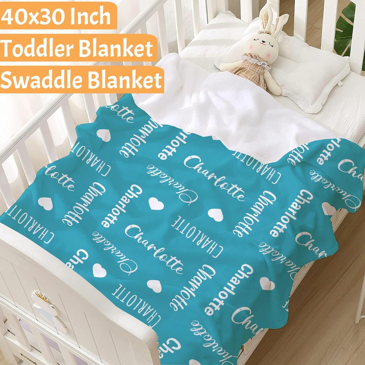 Personalized Love Heart Baby Blanket for Boys Girls Custom Throw Customized Name Swaddle Blanket for Newborn Toddler Kid Soft Fleece Blanket S 50"x40" for Kids