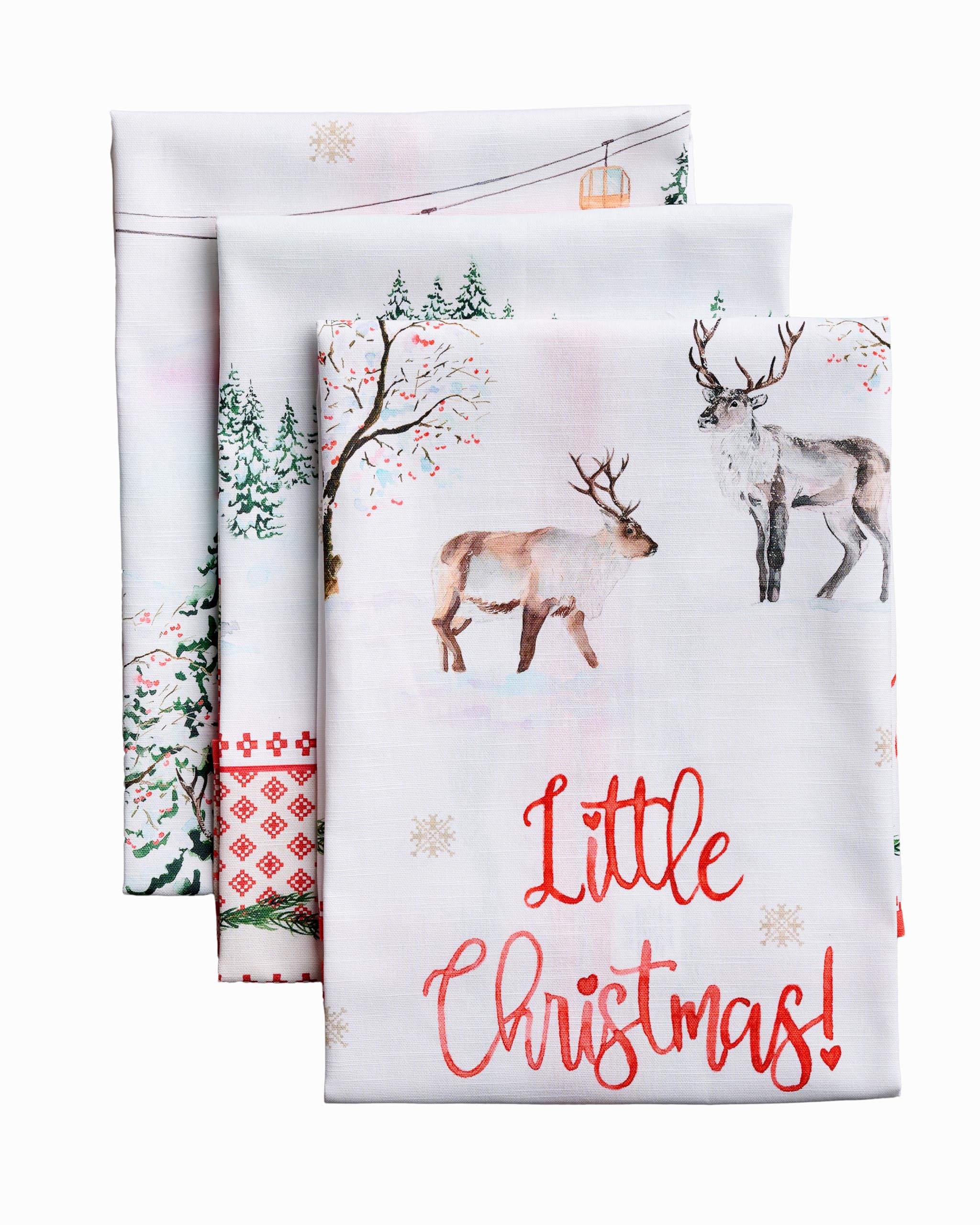 Maison d' Hermine Kitchen Towels Set of 3 100% Cotton 70 CM x 50 CM Reusable Cloth Tea Dish Towels Absorbent with Hanging Loop for Kitchen Dining Christmas Decorations (Rural Christmas)