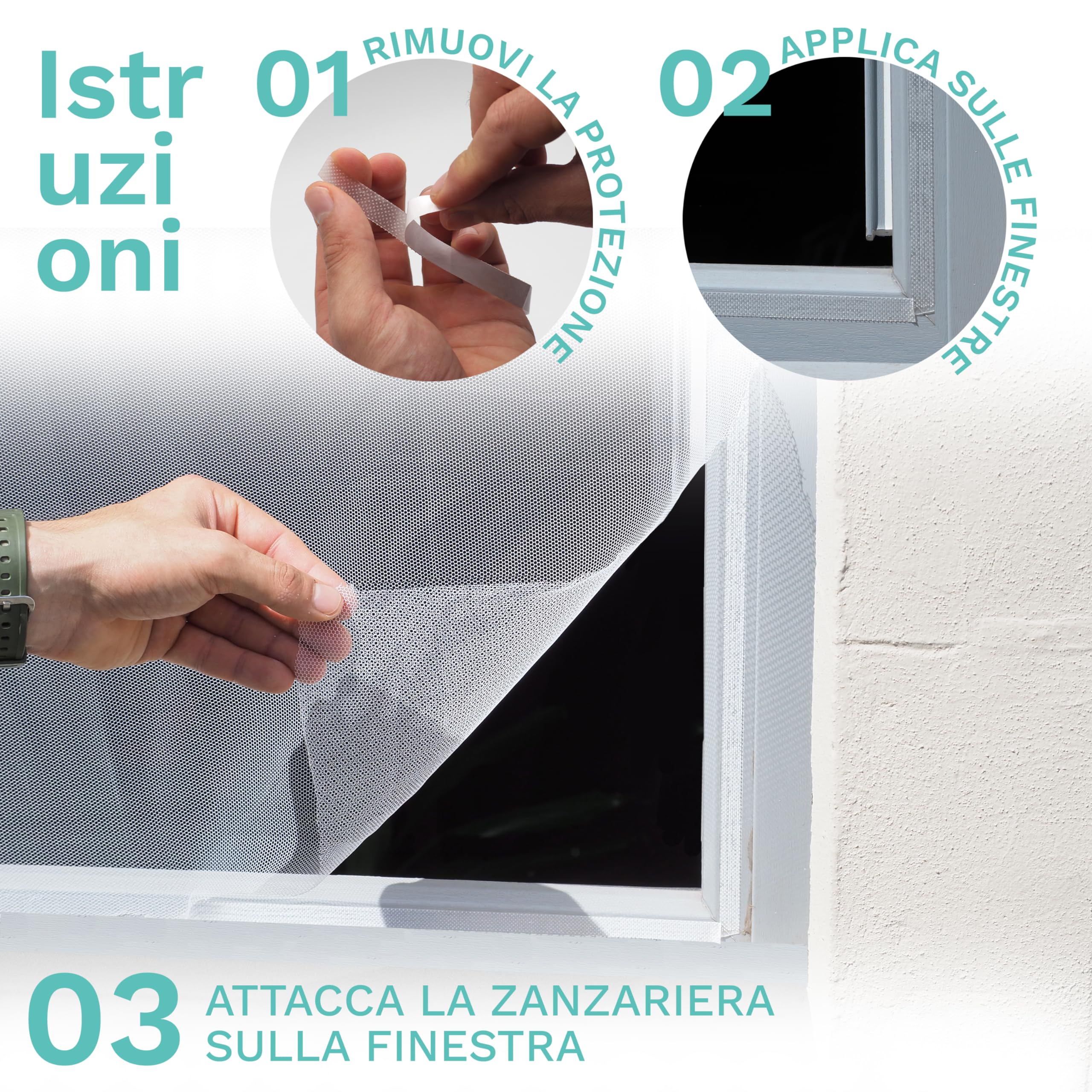 Zanzariera Adesiva Universale Per Finestre - 4 Pezzi 130x150 Cm, Rete Antizanzare Regolabile, Bianca - Foto 13