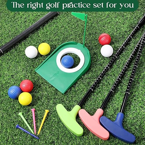 Miniatura 6 de Juego de 4 mini putters de golf con 8 bolas, 4 copas de golf y bandera, camisetas, putter de longitud ajustable de dos vías para golfista diestro o