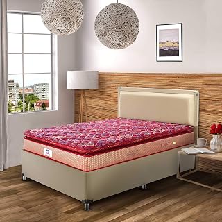 peps Springkoil Cozy Pillow Top 6 Inch Orthopedic Bonnell Spring Mattress | Medium Firm Back Support Bed | Double Size (75X48 Inch)| Maroon | 7-Year Warranty