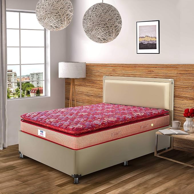 peps Springkoil Cozy Pillow Top 10 Inch Orthopedic Bonnell Spring Mattress | Medium Firm Back Support Bed | King Size (78X72 Inch)| Maroon | 7-Year Warranty