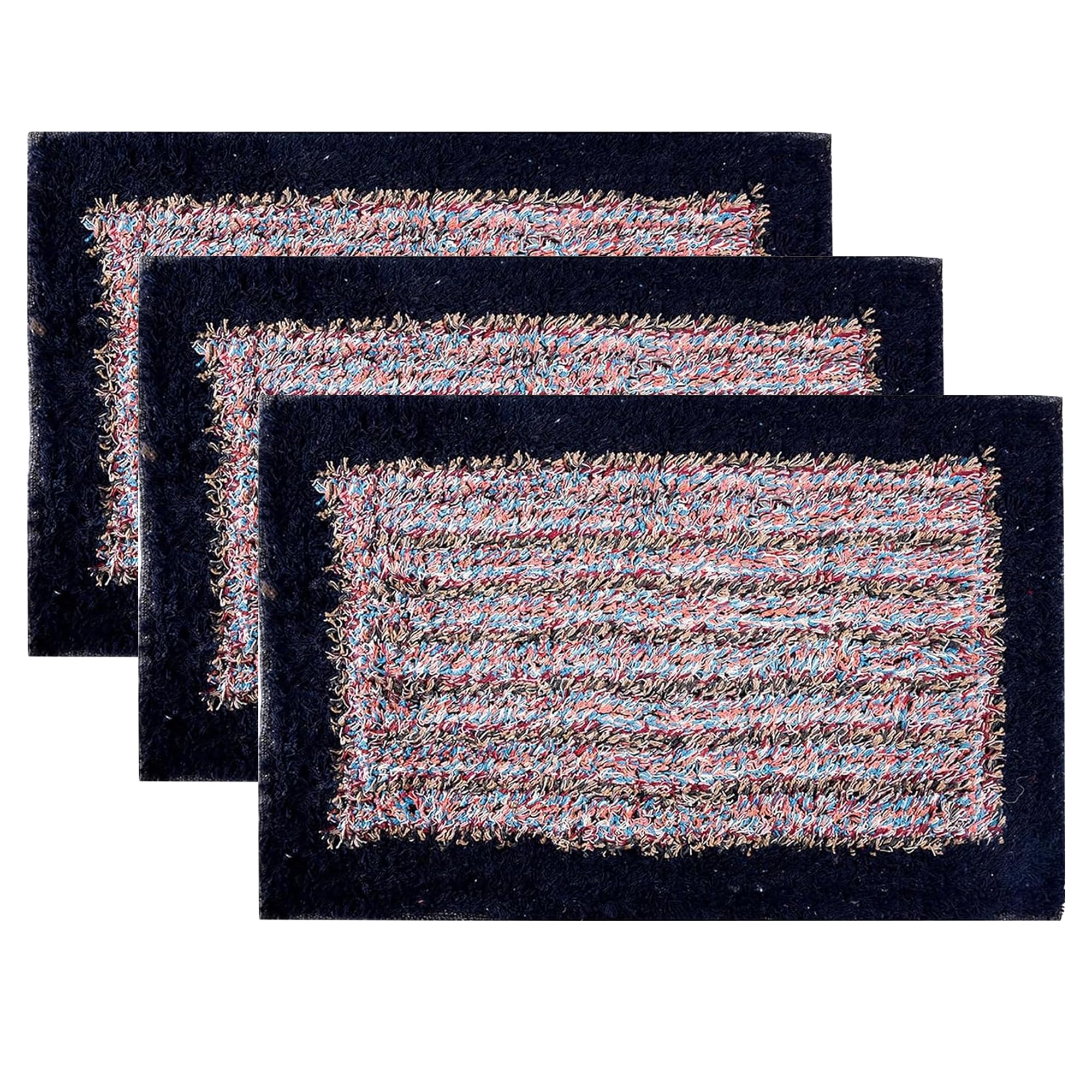 Kuber Industries Pack of 3 Doormat | Foot Mats for Home Entrance | Anti-Skid Floor Mat | Door Mats for Office | Cotton Border Design | Dark Blue