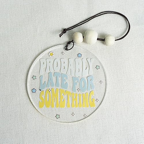 Miniatura 6 de Talataca Adorno plano 2D para automóvil Probably Late for Something y cuentas de madera, cita divertida con cuentas de accesorios para espejo