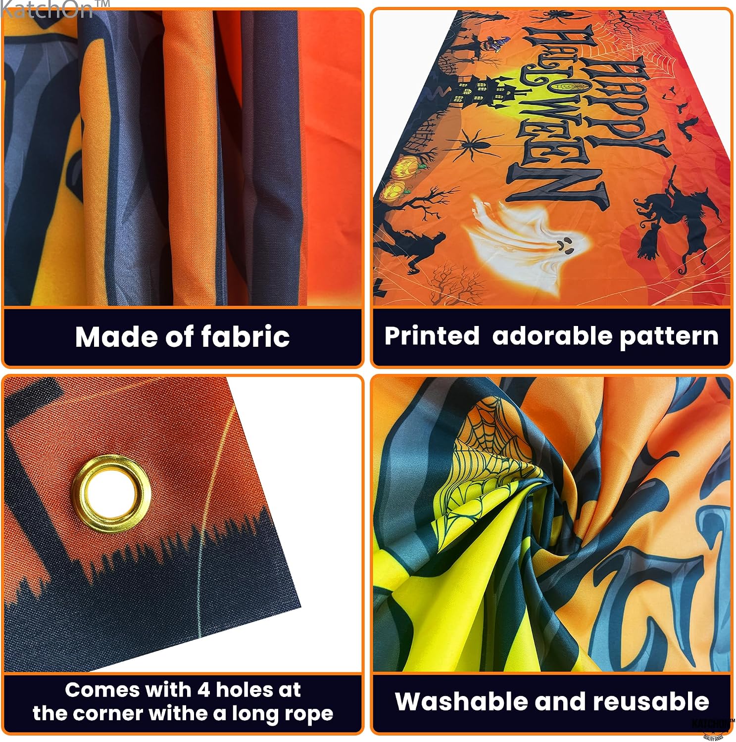 KatchOn Orange Happy Halloween Banner - XtraLarge 72x44 Inch | Pumpkin Backdrop for Party Decorations & Photography | Halloween Birthday Party Decorations