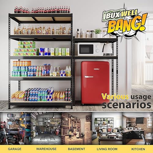 Miniatura 7 de BuxWellBang Paquete de 4 estantes de almacenamiento ajustables de 48 pulgadas de ancho x 24 pulgadas de profundidad x 72 pulgadas de alto, 5