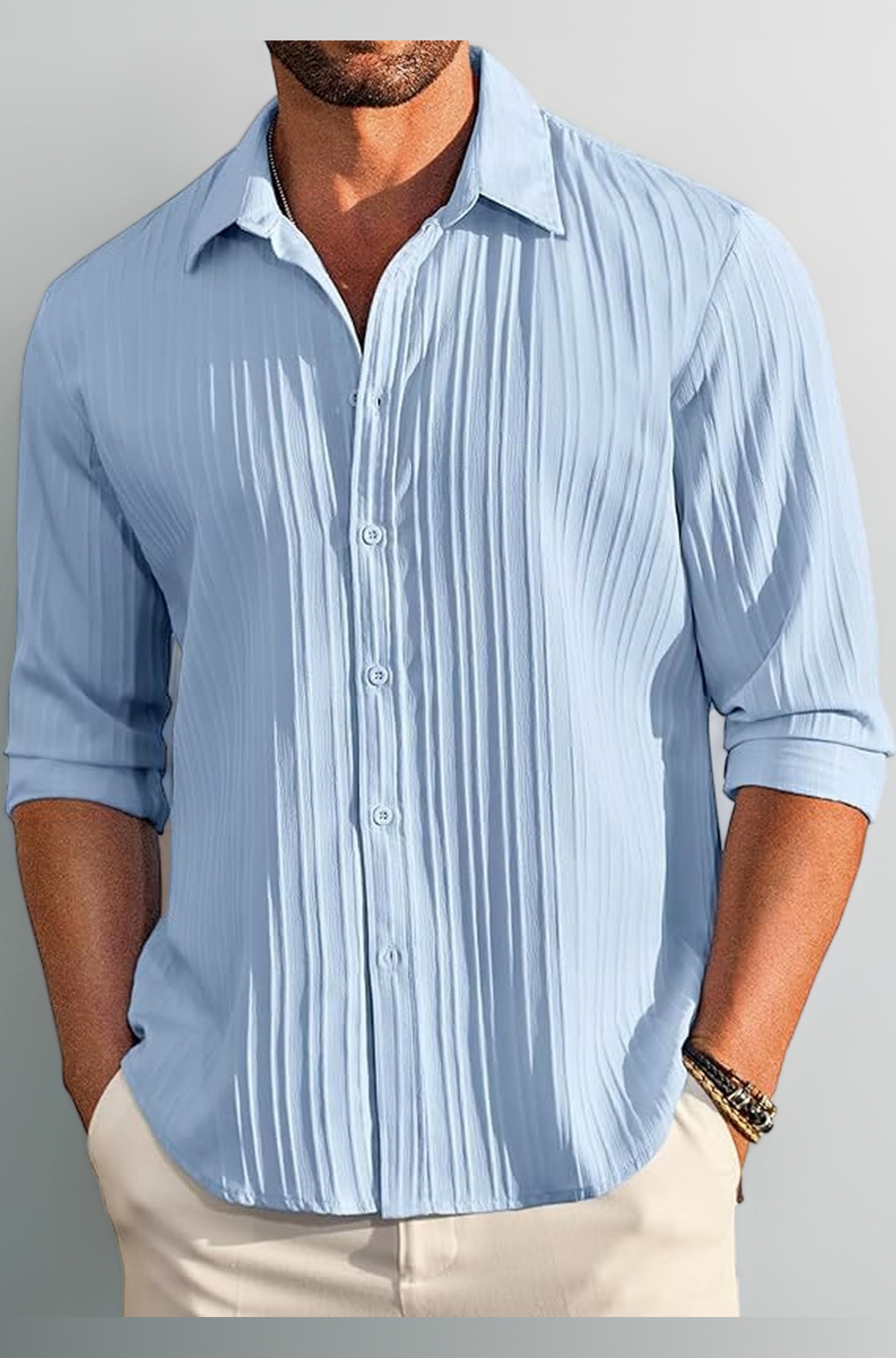 CB-COLEBROOK Men's Casual Button Down Shirts Long Sleeve Linen Shirt Fashion Textured Beach Summer Shirts| Men Stylish Shirt | Men Fancy (Available in Plus Size)