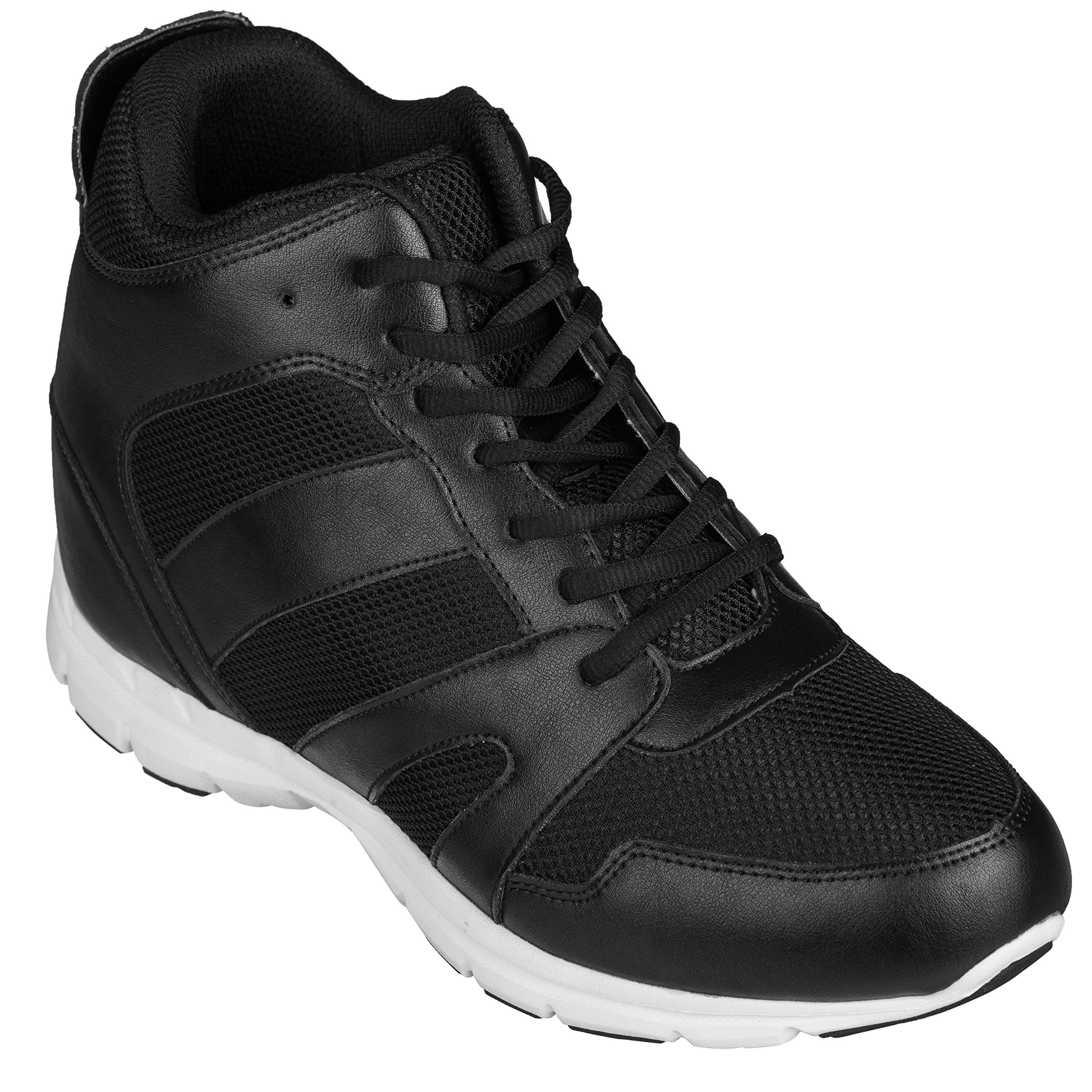 CALTOCALTO Men's Invisible Height Increasing Elevator Shoes - Black Leather/Mesh Lace-up Sporty Trainers - 4 Inches Taller - G3330 - Size 9 D(M) US