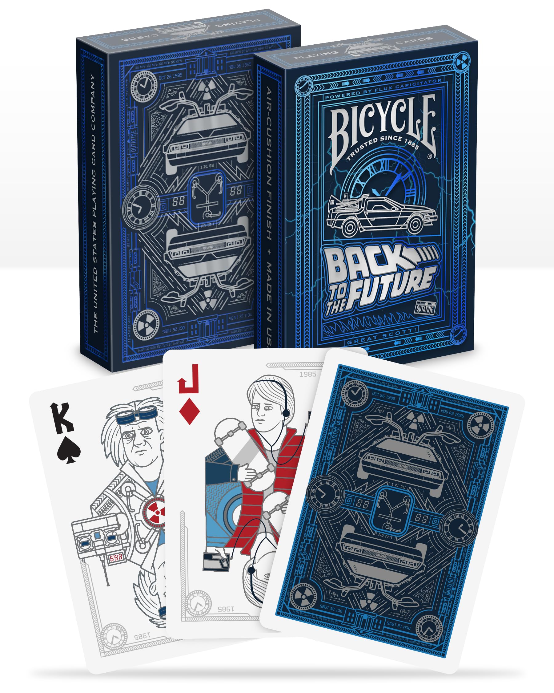 Bicycle Back to The Future Playing Cards - 1 Deck, Air Cushion Finish, Professional, Superb Handling & Durability, Great Gift For Card Collectors, Blue,silver