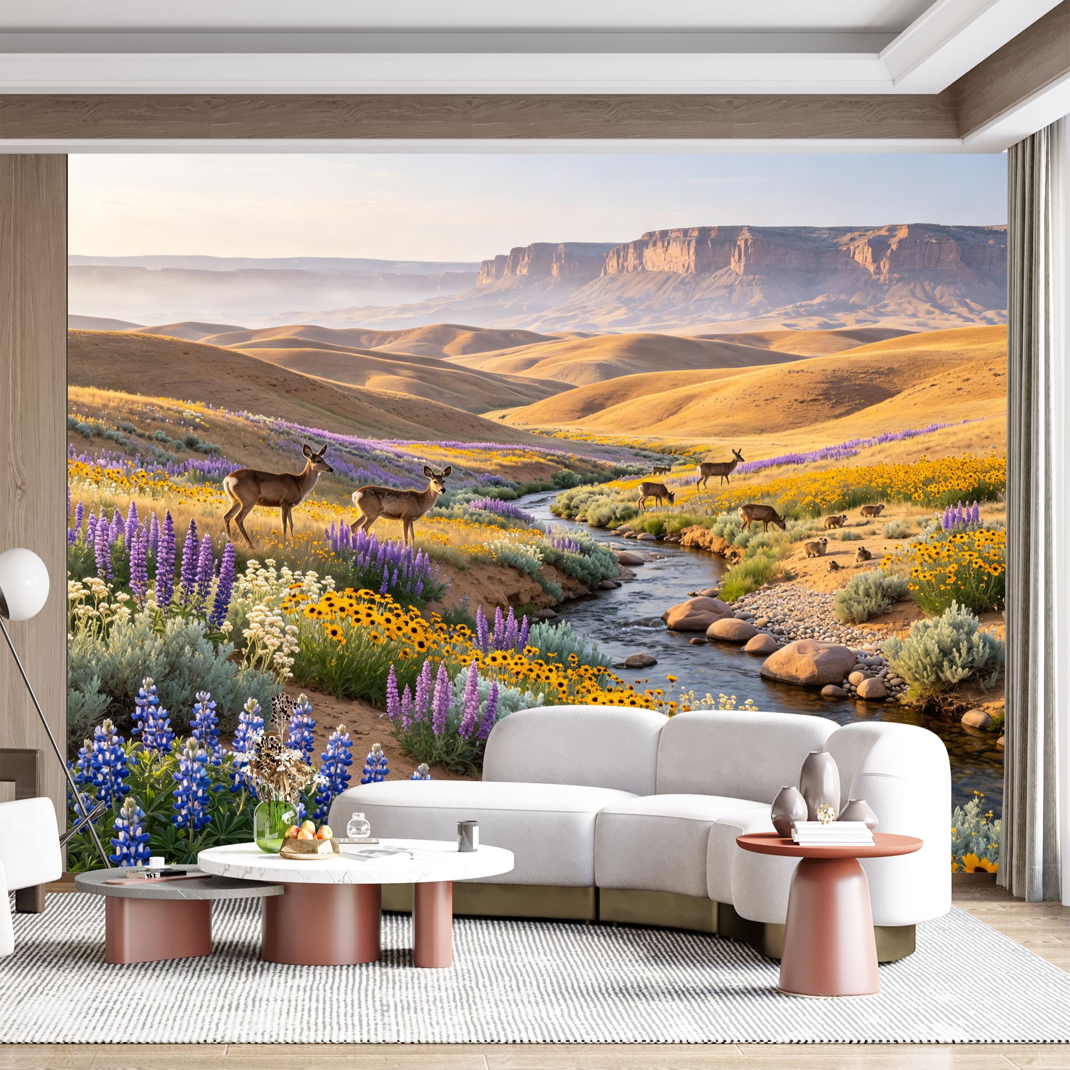Custom Size Wall Mural Serene River Wildlife Meadow Floral Landscape Panoramic Waterfall Oil Painting SelfAdhesive Wall Fabric Removable for Home Office Decor