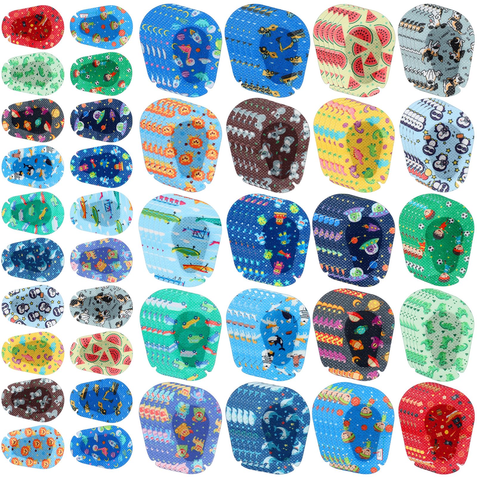 100 Pcs Adhesive Eye Patches for Kids Boys 20 Styles Breathable Boy Eye Patch Bulk Light Blocking Cotton Adhesive Bandages for Toddler Boys, 3 x 2 Inch