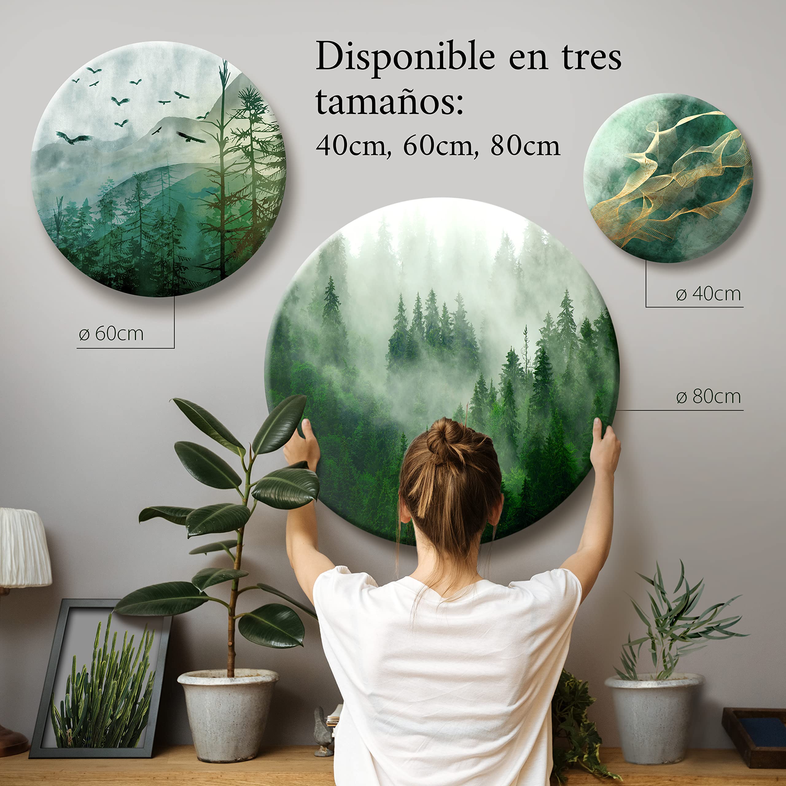 murando Cuadro Redondo en Lienzo Blanco Flores 60x60 cm Impresión de 1 parte Material Impresión Artística Imagen Gráfica Decoracion de Pared Naturaleza planta Panorama b-B-0112-bc-a