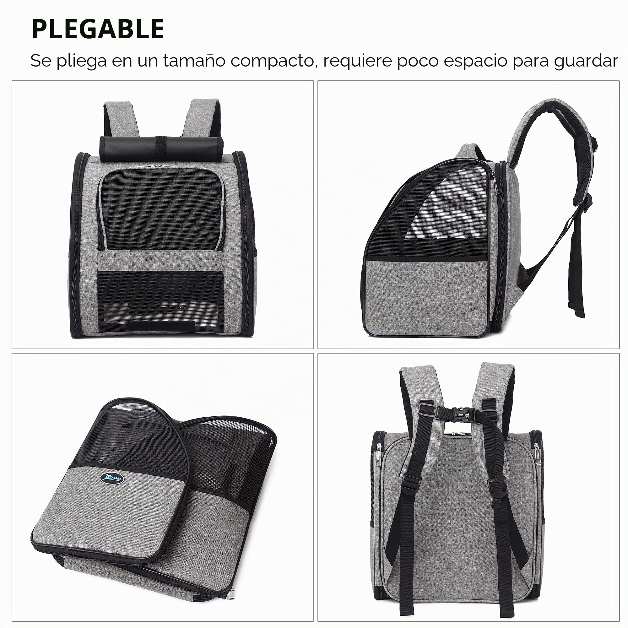 SUPERBE Mochila Gato Mochila Perro, Mochila Extensible para Perros Pequeños y Gatos, Aprobada por Aerolíneas, Diseño Ventilado para Viajes, Senderismo y Uso al Aire Libre (Gris)