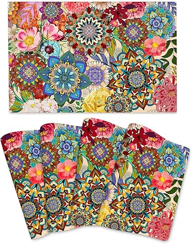 Juego de 4 manteles individuales florales bohemios, coloridos manteles decorativos para mesa de comedor, 12 x 18 pulgadas, tapete lavable para