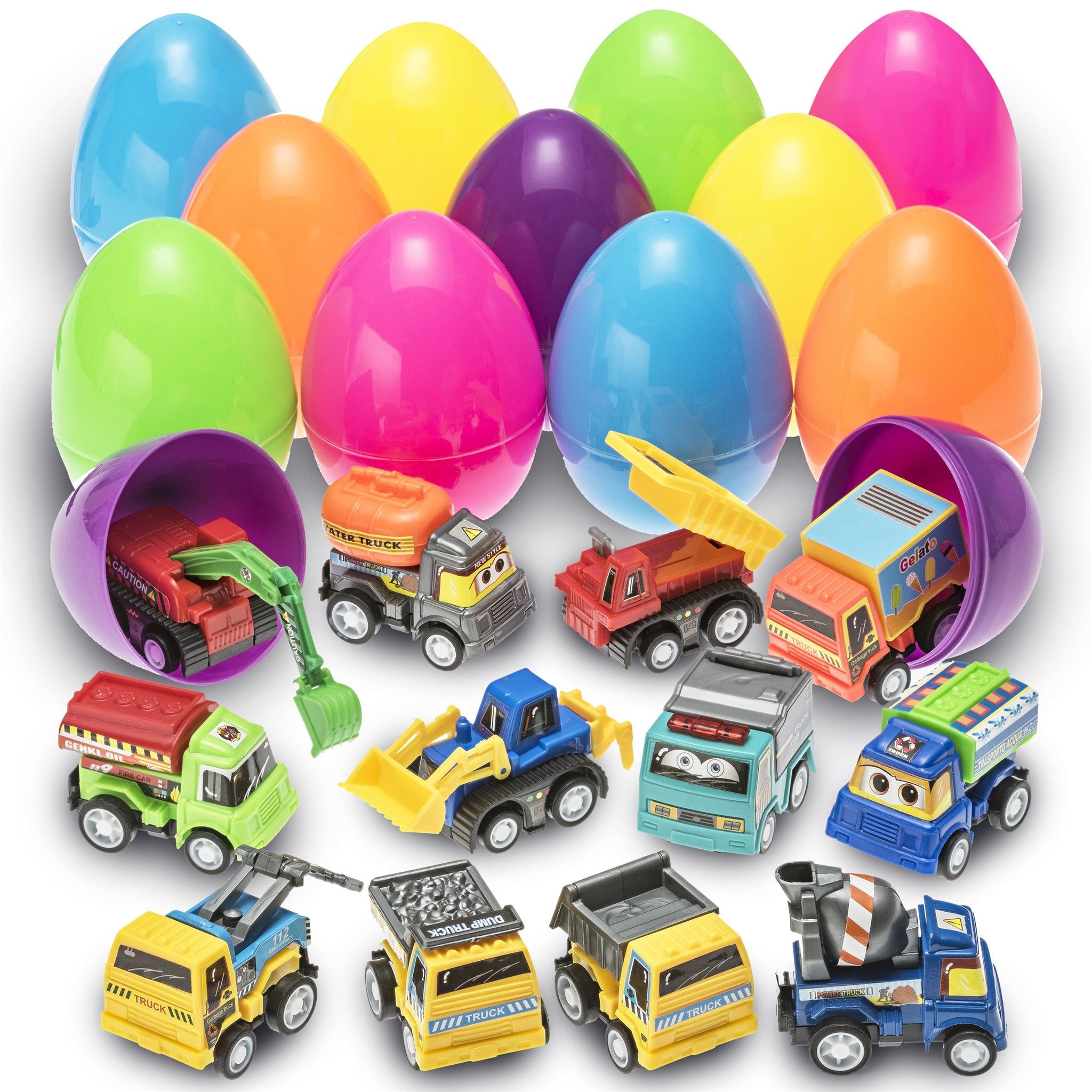 PrextexToy Filled Easter Eggs Filled with Pull-Back Construction Vehicles