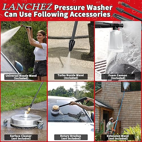 Miniatura 7 de Lavadora a presión eléctrica, juego de 7 boquillas mejorado, 4500 PSI 3.2 GPM Lavadora eléctrica con Turbo y boquilla de 360°, manguera de entrada y