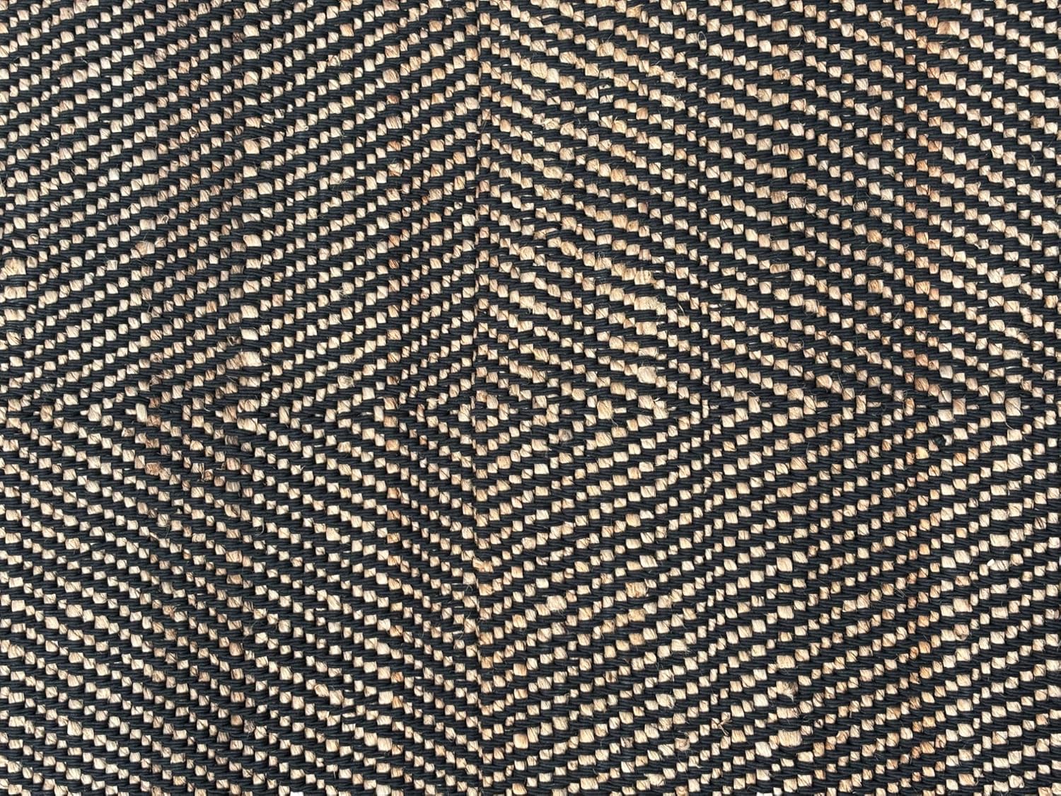 Jute Area Rug, Diamond Design, Natural Base with Colored Threads, Multiple Sizes and Colors (Charcoal Black, 3' X 5')