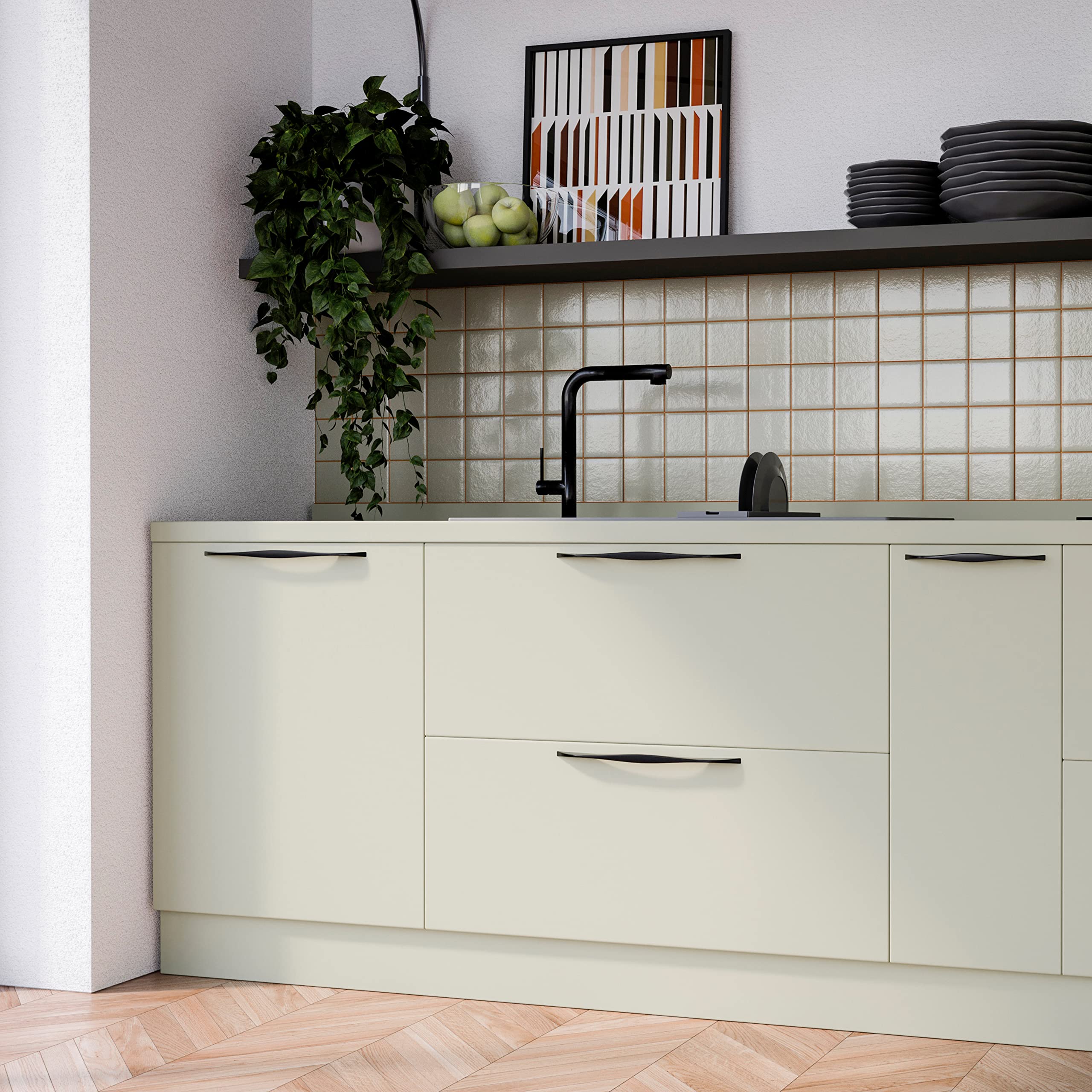 EMUCA - Tirador para mueble Varna, intereje 160 mm, L181 mm, Pintado negro, Zamak, 8 ud.