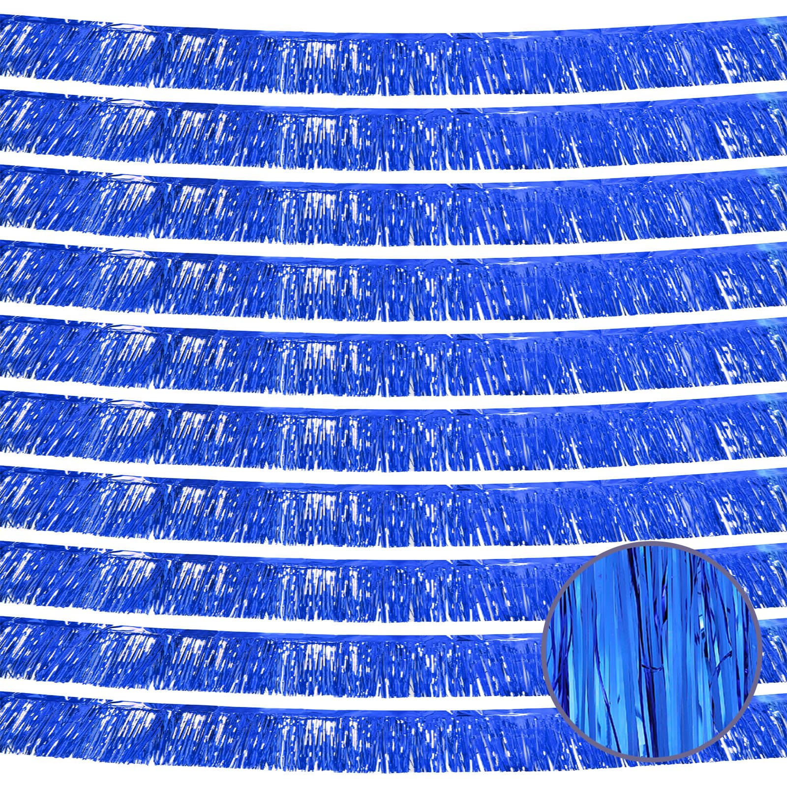 10 Pack 10 Feet Blue Fringe Garland Foil Fringe Garland Metallic Tinsel Streamers Fringe Backdrop Banner for Parade Floats Birthday Party Decorations Halloween Christmas Decoration (Blue)