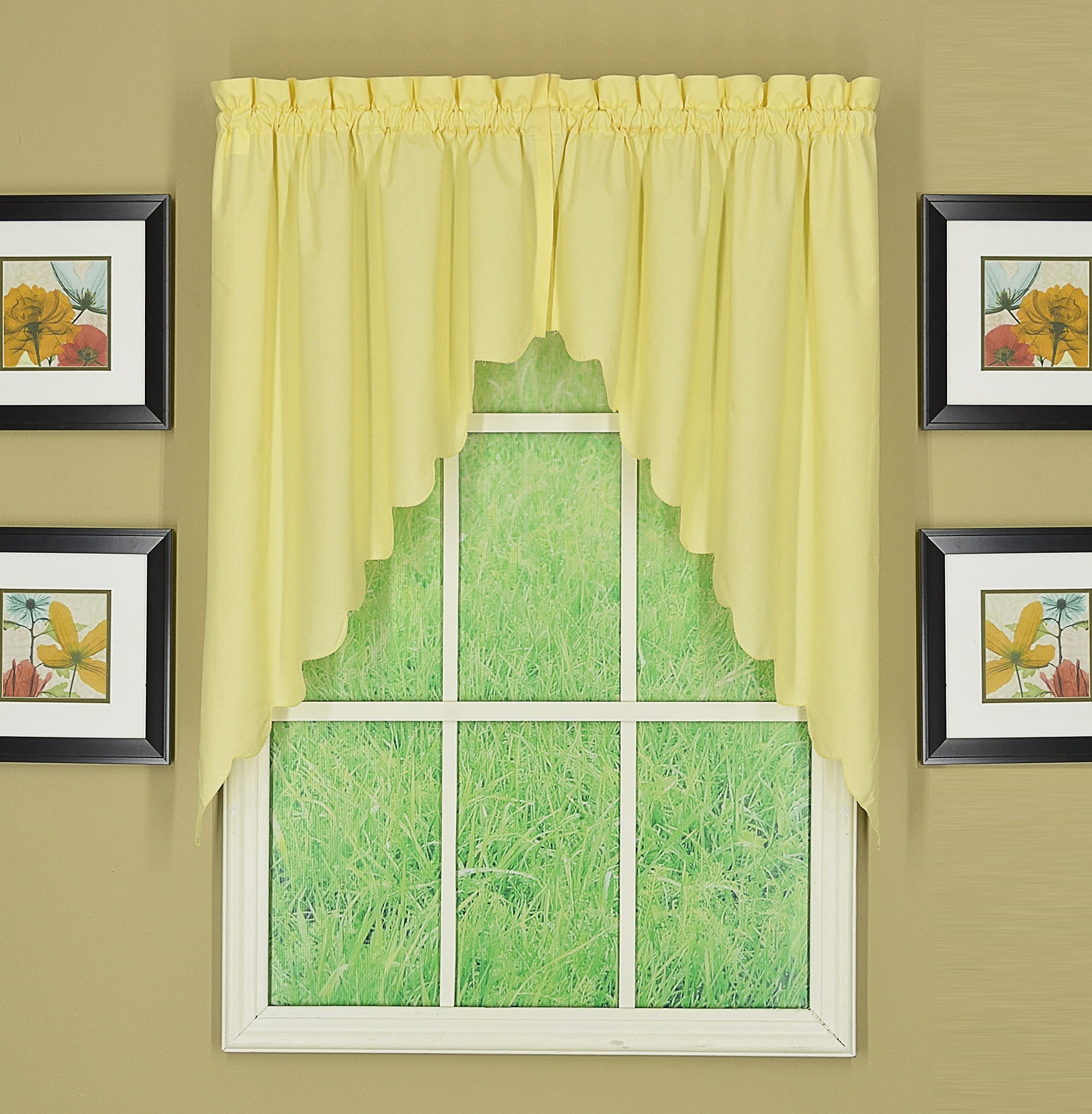 Today's Curtain, Orleans Scallop Curtain, Buttercup 38" Swag Pair, 60" W x 38" L, Buttercup