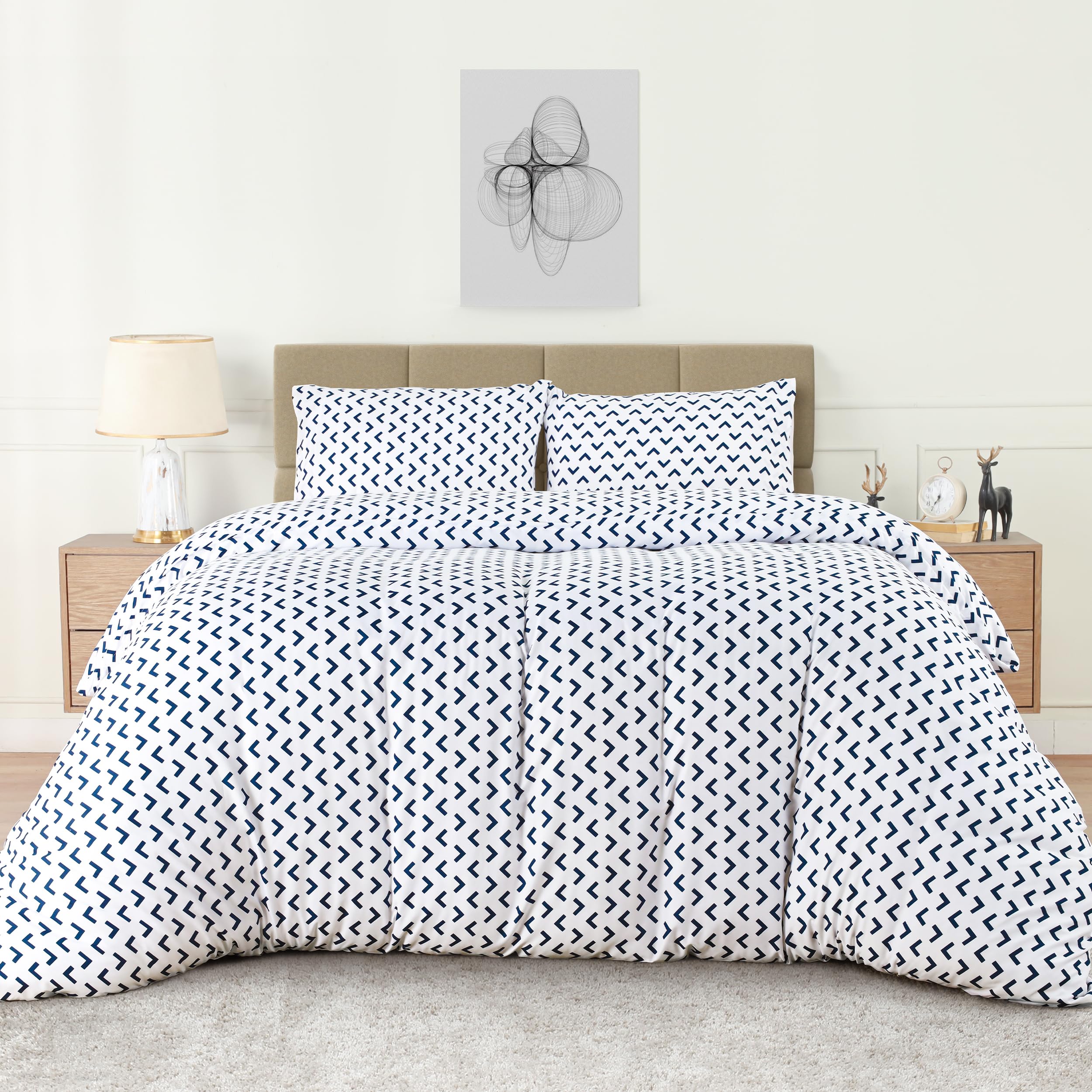 Utopia Bedding King Arrows Navy Print Duvet Cover Set - Soft Microfibre Polyester - Bedding Quilt Cover Set