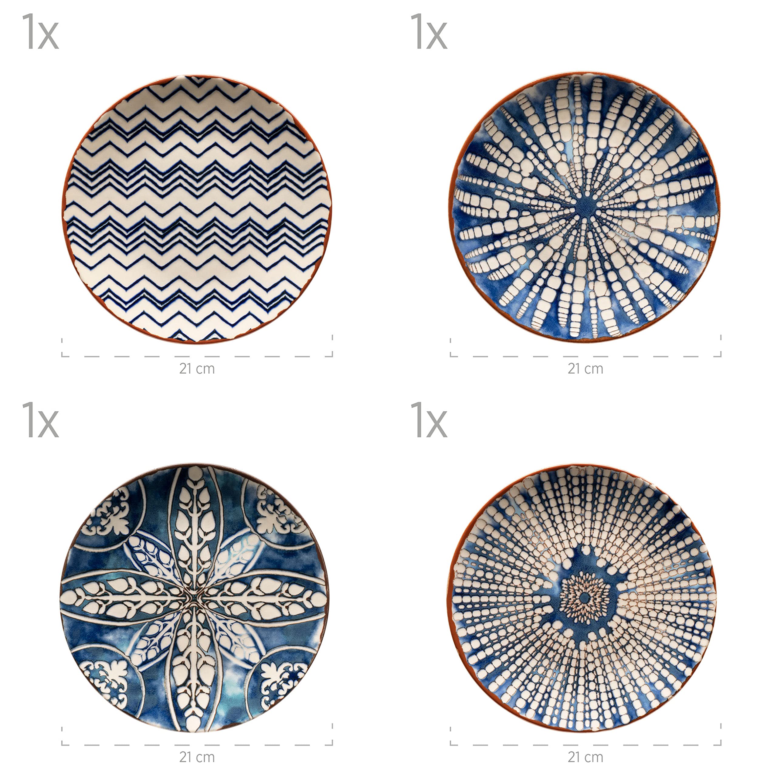 MÄSER 934017 Iberico Blue 12-teiliges Tafelservice für 4 Personen im maurischen Stil, Teller Set mit verschiedenen Vintage Mustern in Weiß und Blau, Steinzeug